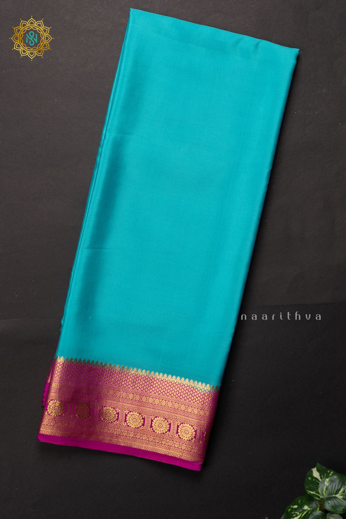 SKY BLUE WITH PINK - PURE MYSORE CREPE SILK