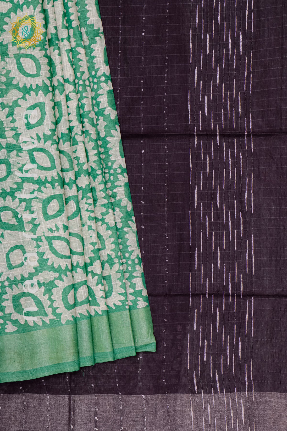 GREEN WITH DEEP WINE -SLUB COTTON