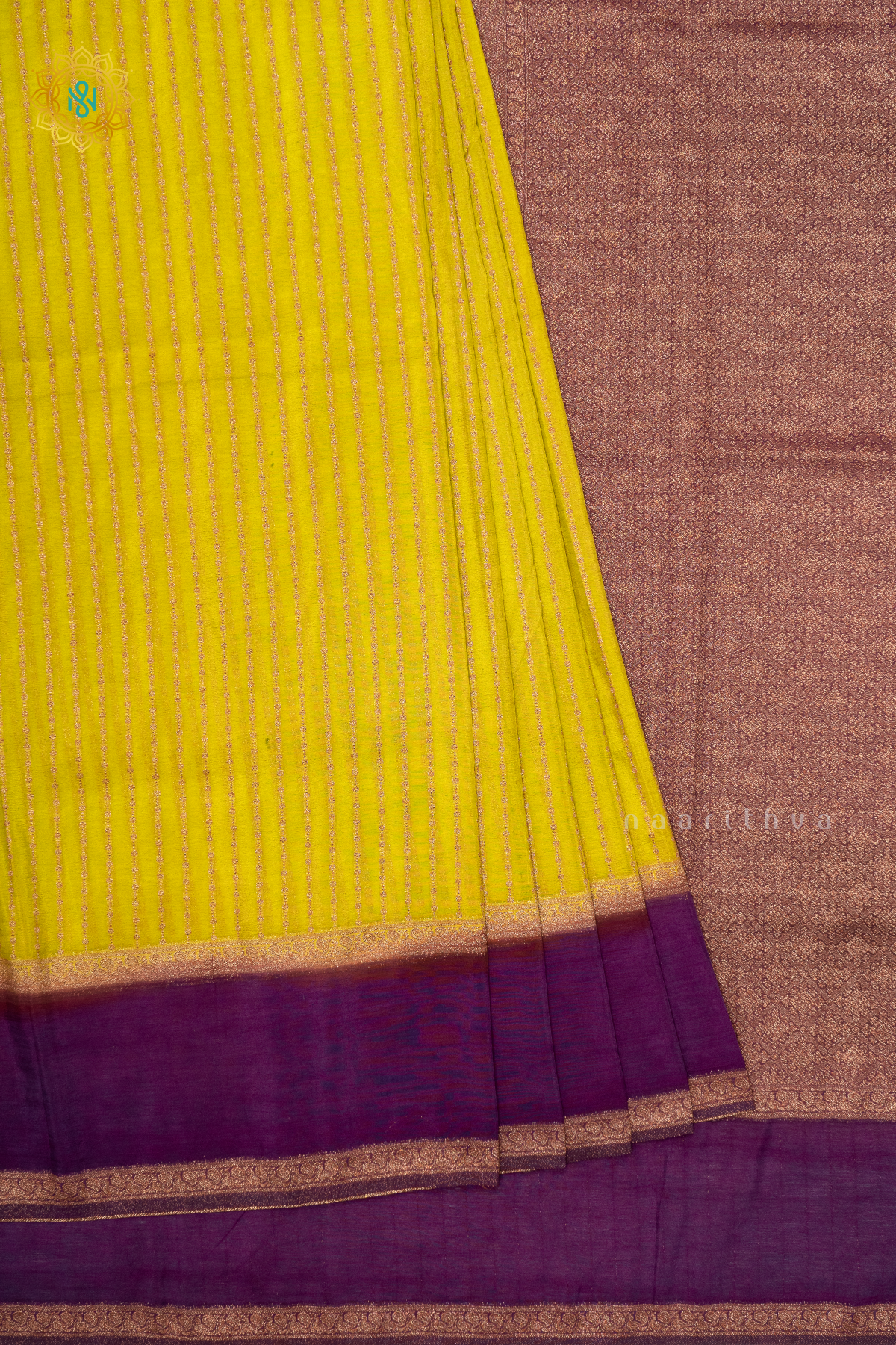 YELLOW WITH PURPLE - SEMI CREPE GEORGETTE