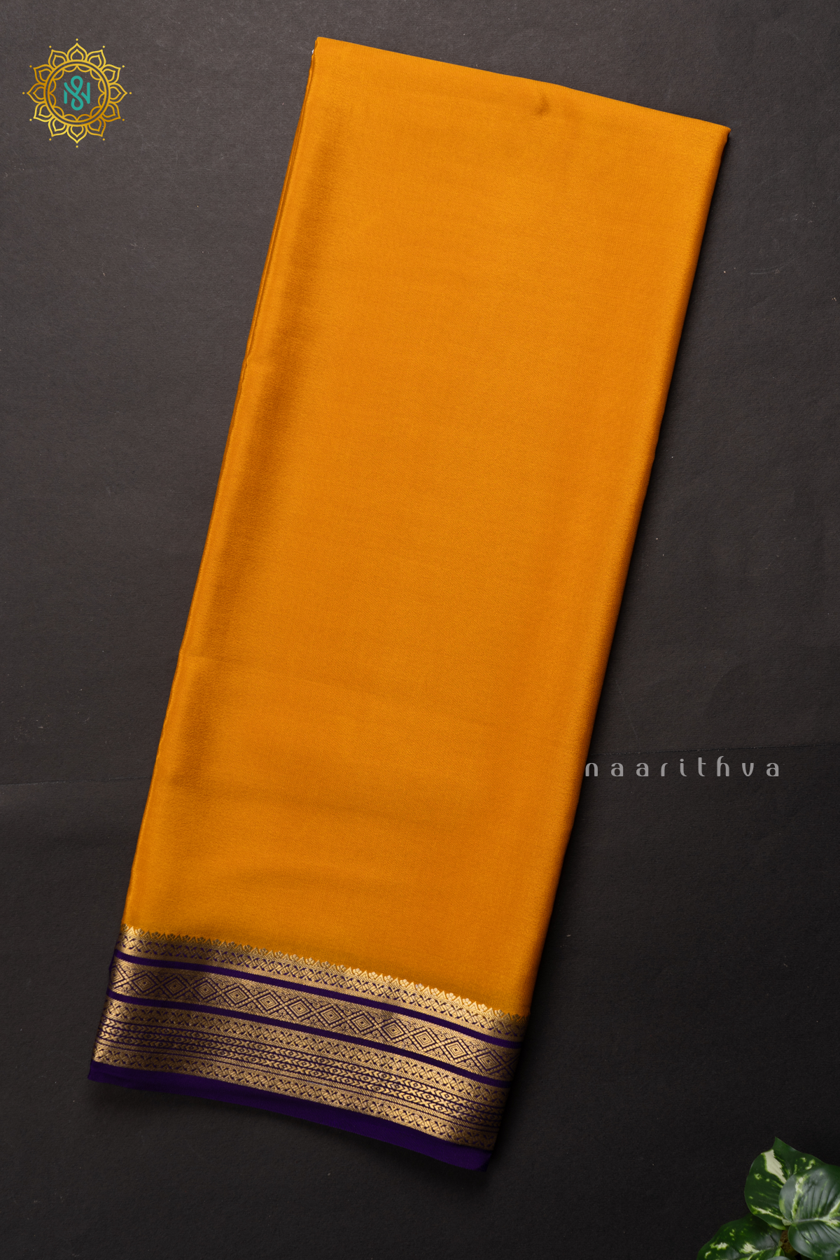 YELLOW WITH BLUE - PURE MYSORE CREPE SILK