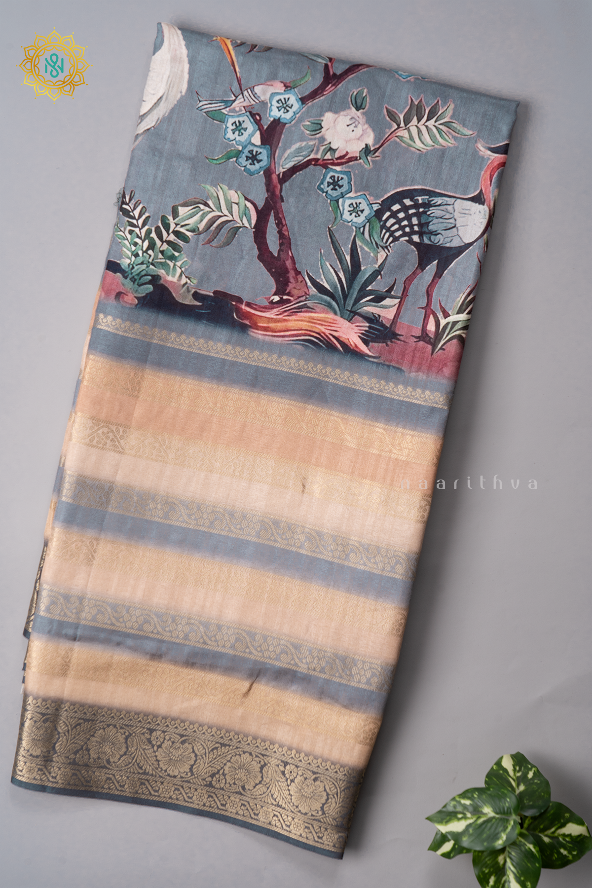 GREY WITH ELEPHANT GREY - SEMI CREPE SILK