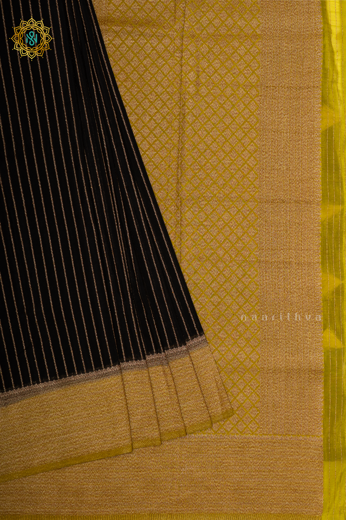 BLACK WITH LEMON YELLOW - SEMI CREPE GEORGETTE