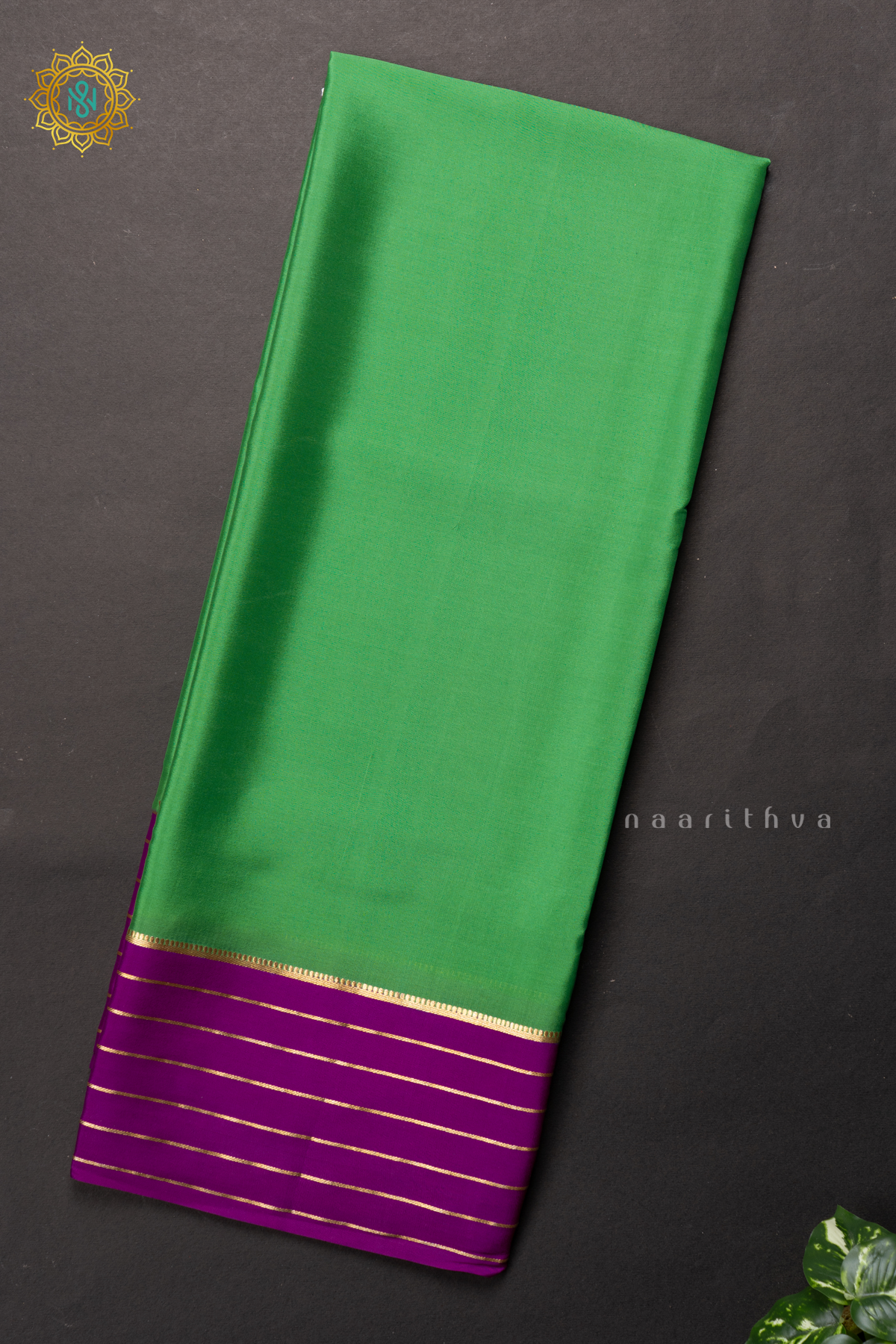 GREEN WITH MAGENTA - PURE MYSORE CREPE SILK