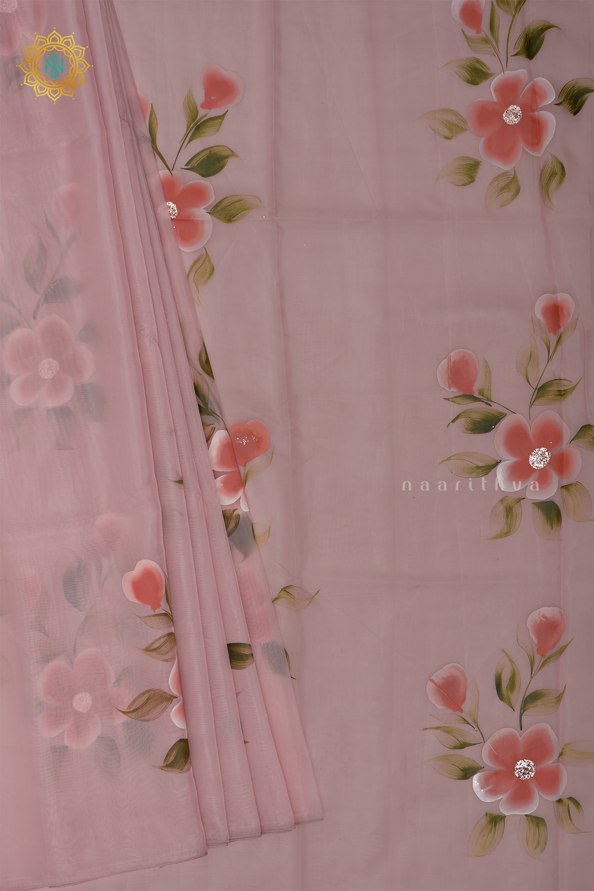 PEACH - ORGANZA HAND PAINTED