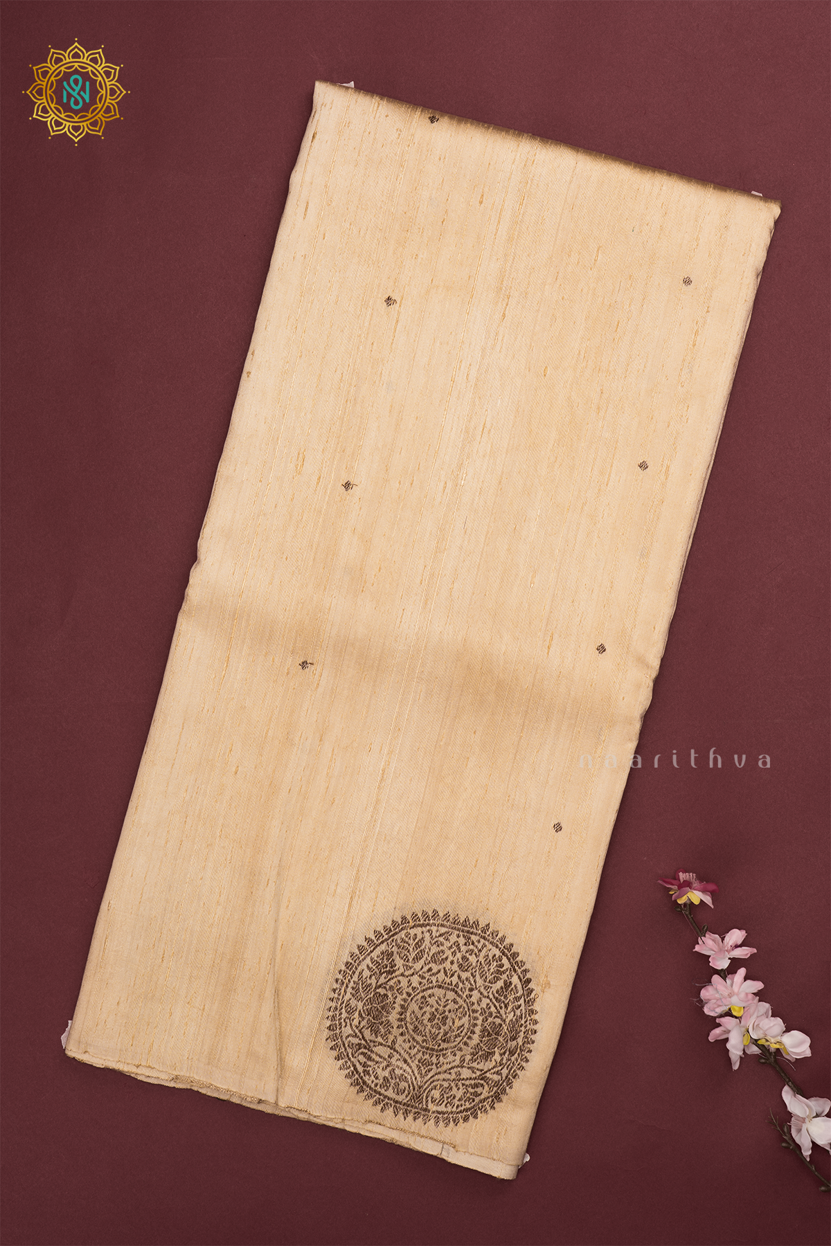 Off White with Red Pure Banarasi Raw Silk Saree With Allover Zari Buttas