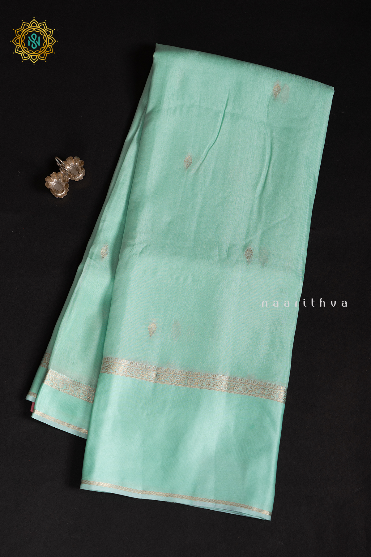 AQUA GREEN WITH LIGHT PINK - SEMI CREPE SILK