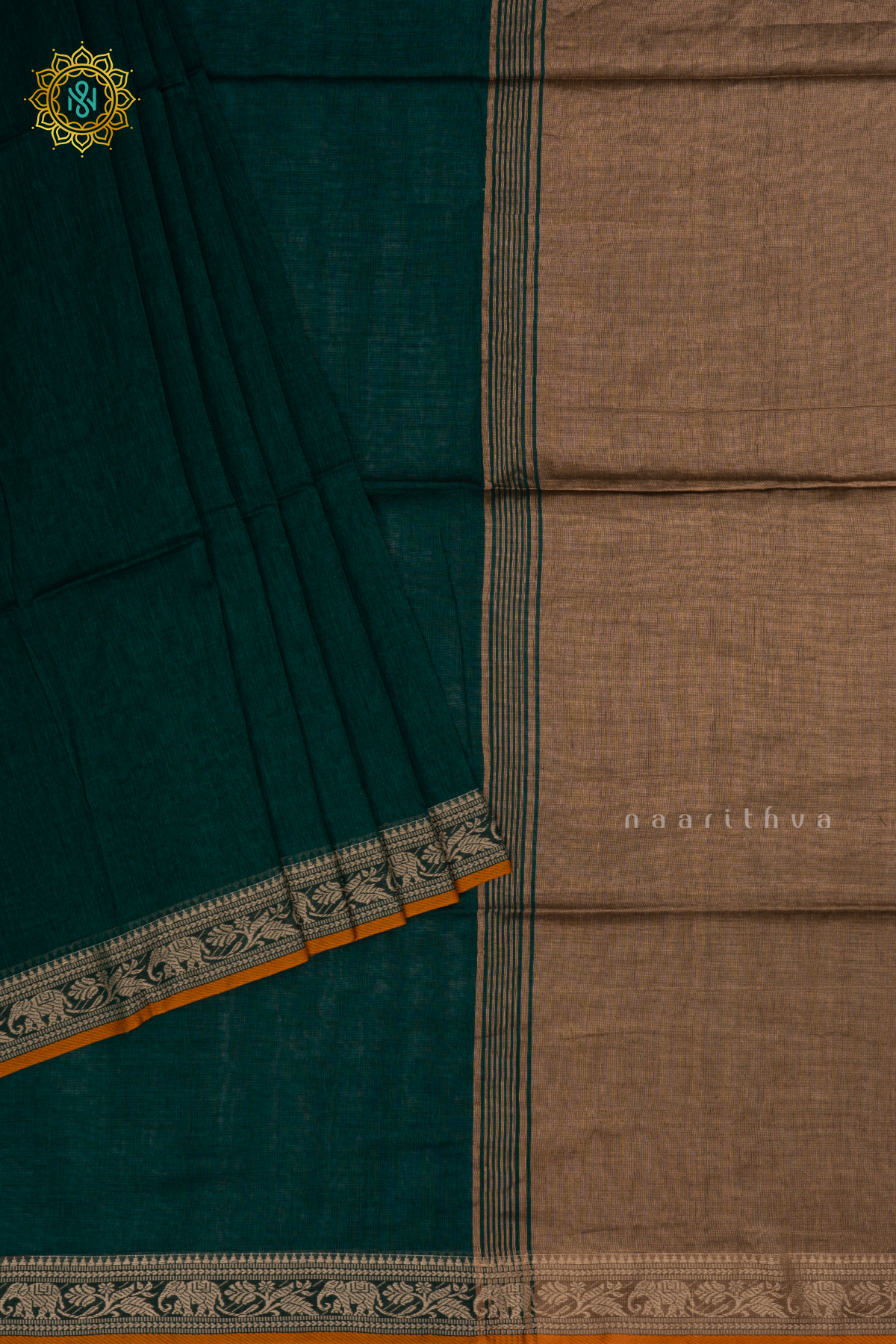 Cyan Green Mul Cotton Saree with Plain Body and Thread Woven Border