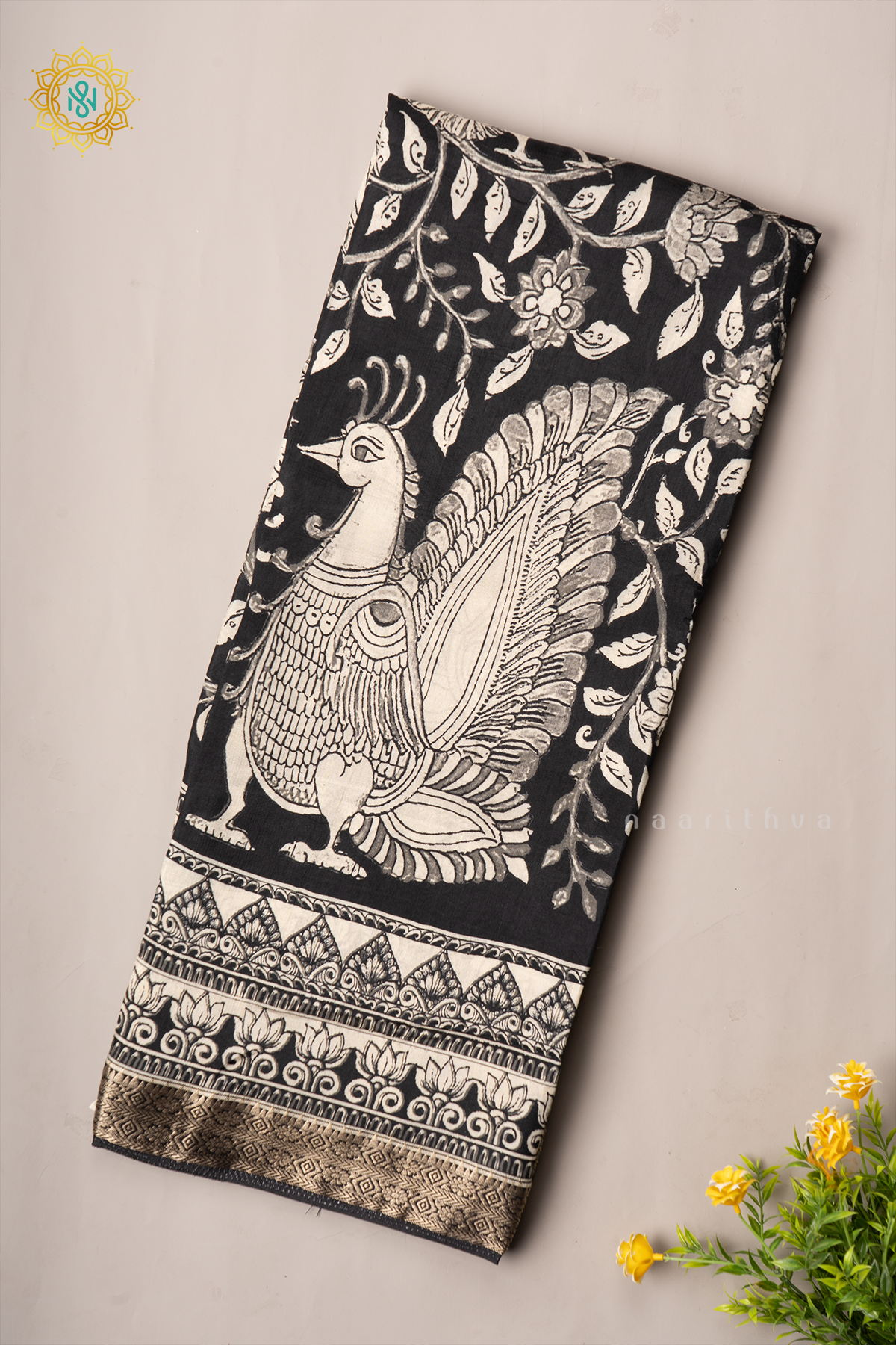 WHITE WITH BLACK - SEMI CREPE SILK