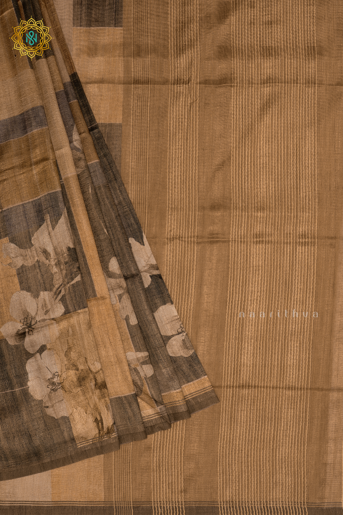 Mustard Semi Gicha Tussar Saree With Printed Body, Pallu And Blouse
