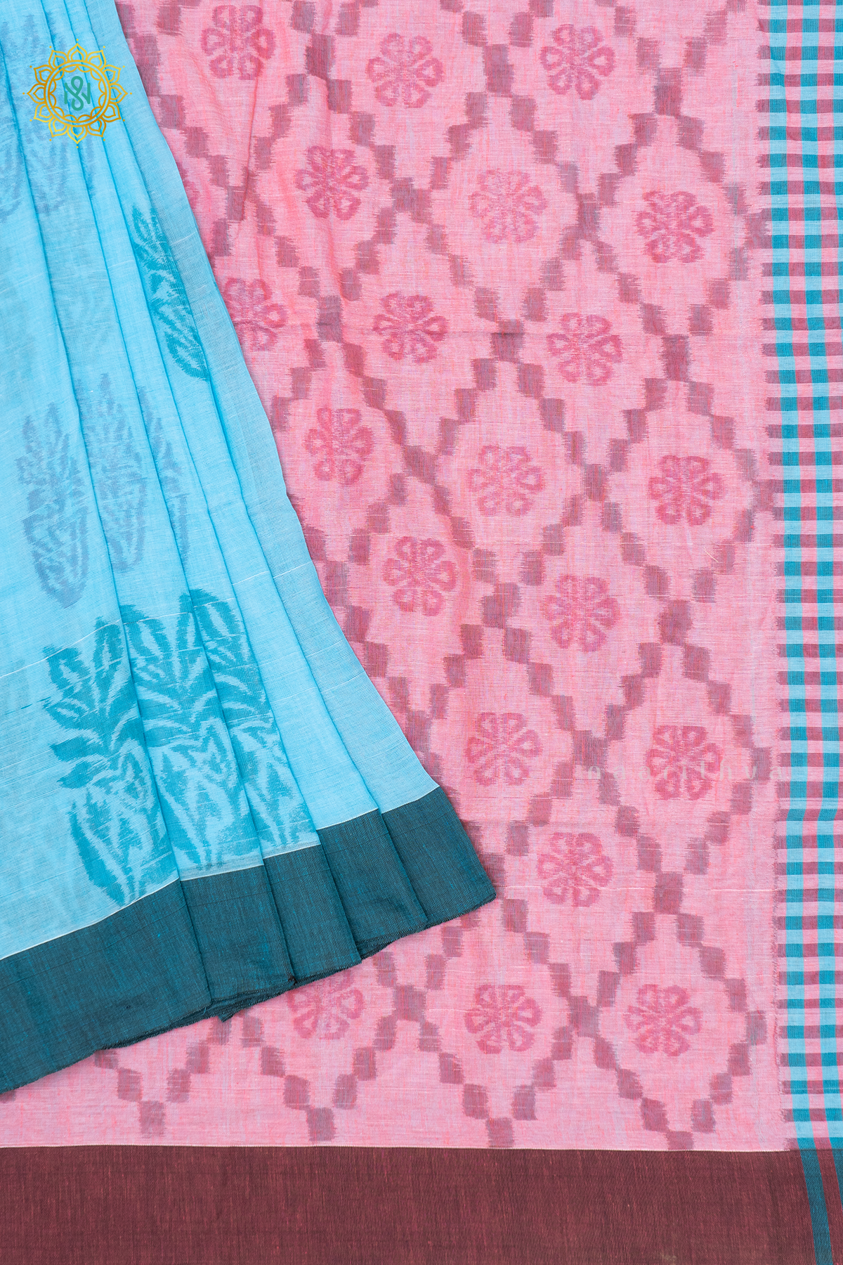 SKY BLUE WITH PINK - MUL COTTON