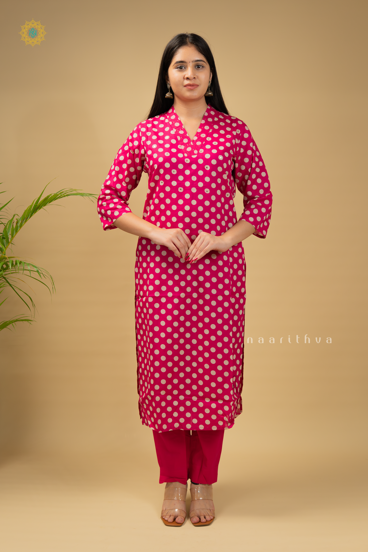 PINK - COTTON 2PC SALWAR SUIT WITH POLKA DOTS, TOP & BOTTOM