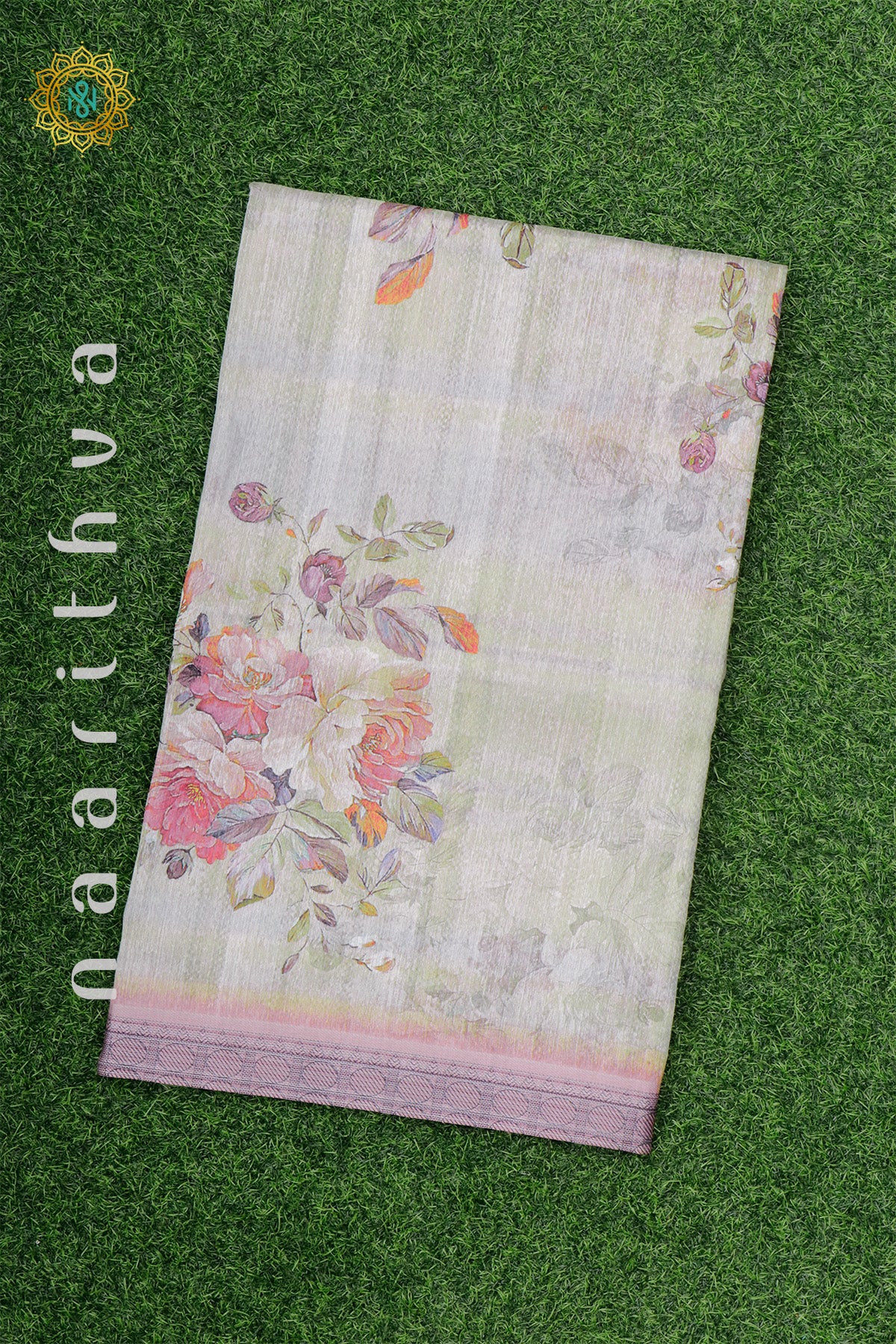 LIGHT GREEN WITH PINK - JUTE COTTON