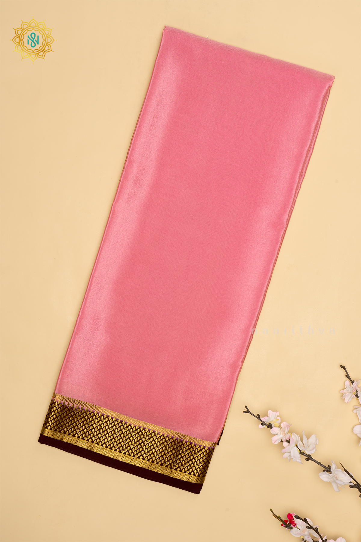LIGHT PINK WITH PURPLE - PURE MYSORE CREPE SILK SAREE
