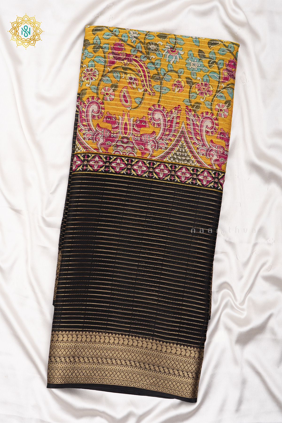 BLACK WITH YELLOW - SEMI GEORGETTE