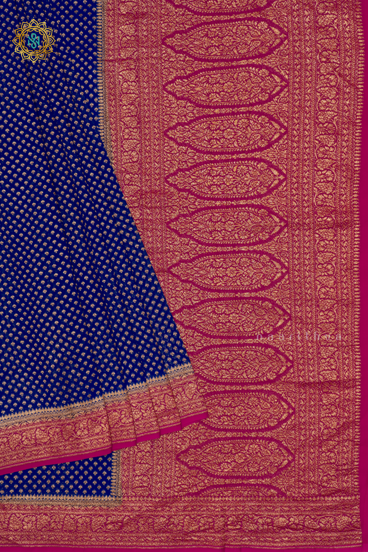 ROYAL BLUE WITH PINK - PURE BANARASI KHADDI GEORGETTE