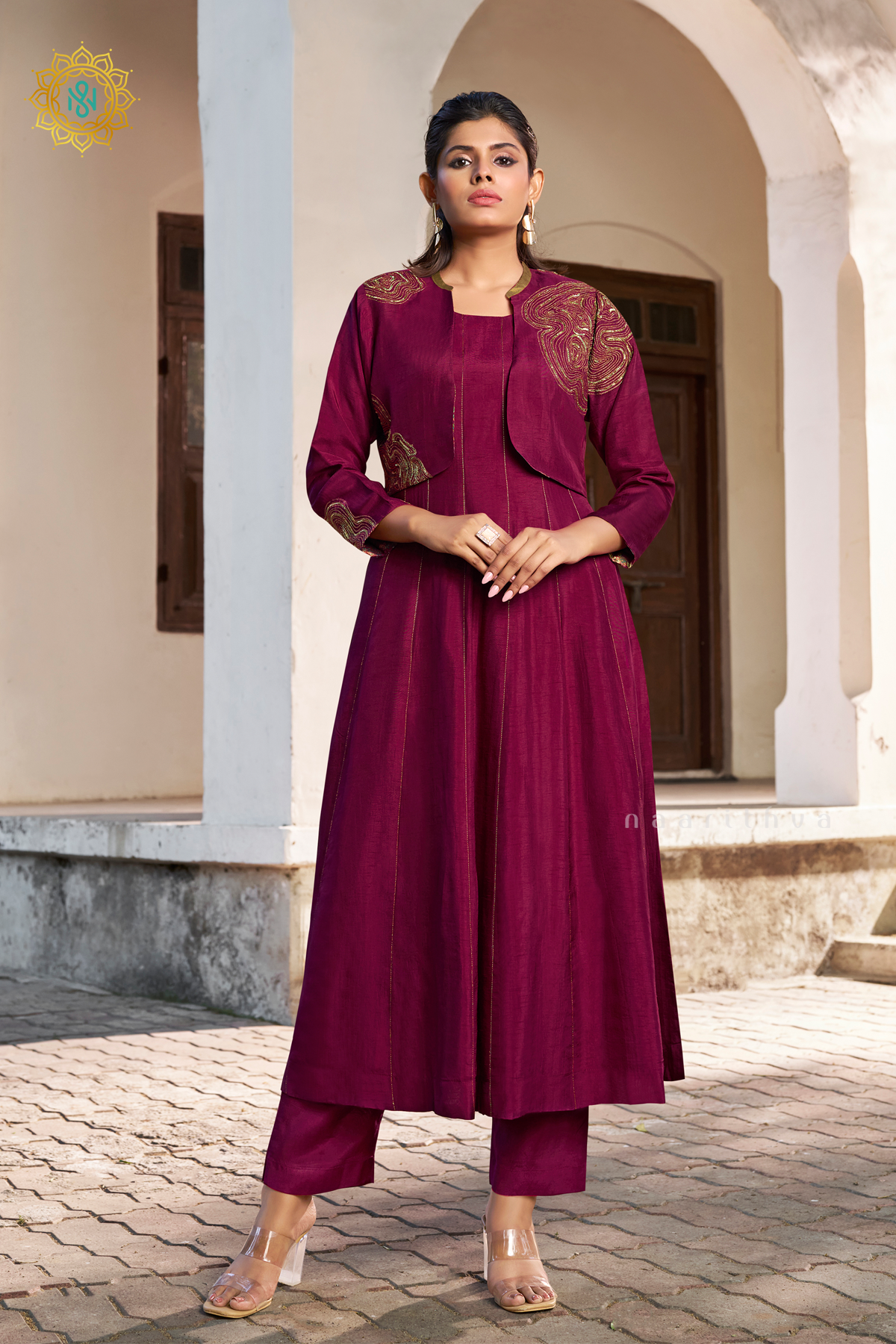 MAGENTA- SILK 3PC SALWAR SUIT WITH TOP, BOTTOM & COURT