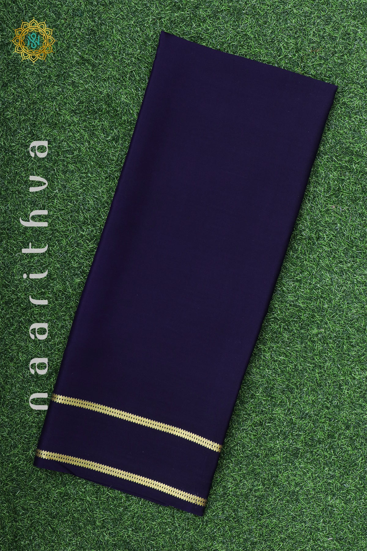 Navy Blue Pure Mysore Crepe Silk Allover Plain Body with Bentex Zari Border