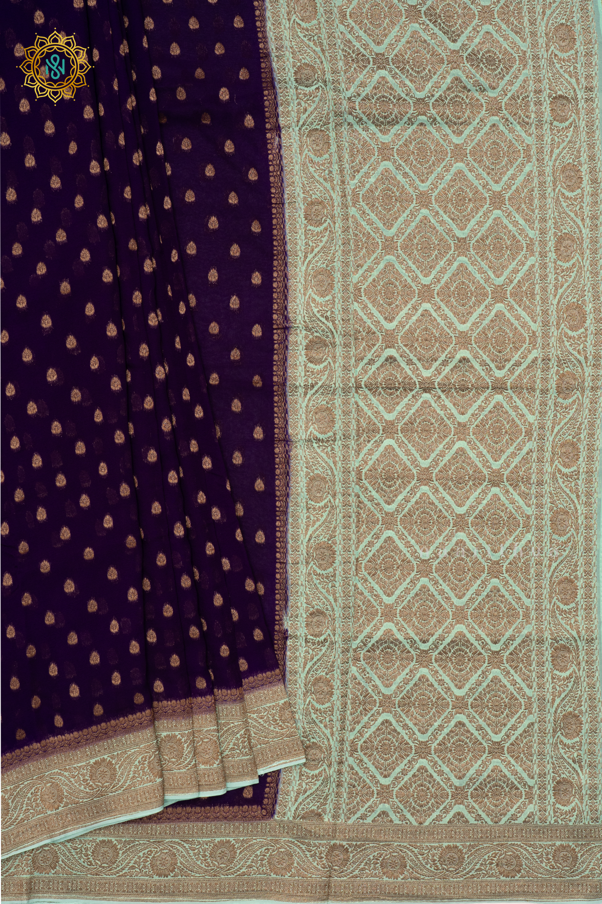 PURPLE WITH AQUA GREEN - SEMI GEORGETTE