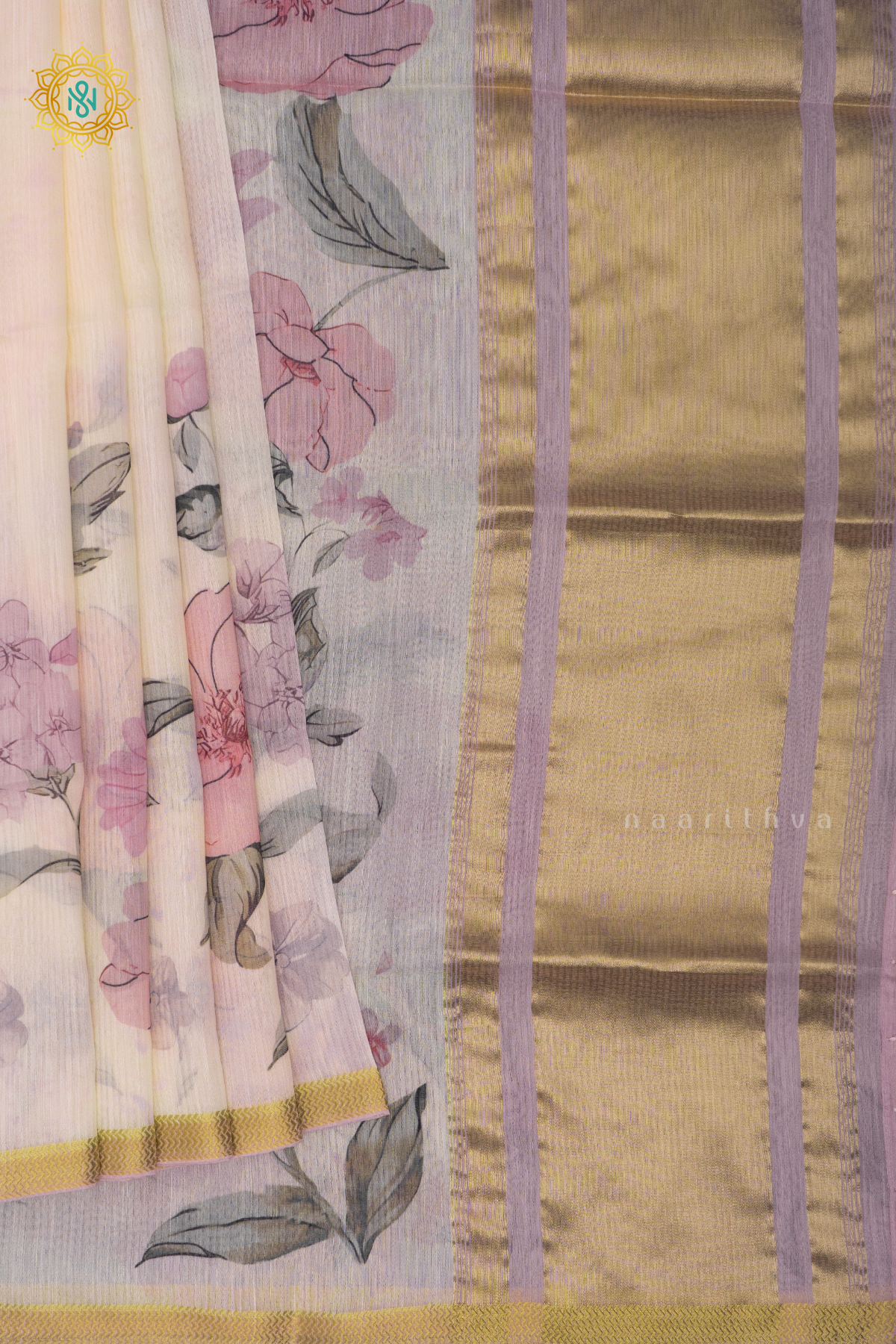 WHITE WITH LIGHT PINK - CHANDERI SILK