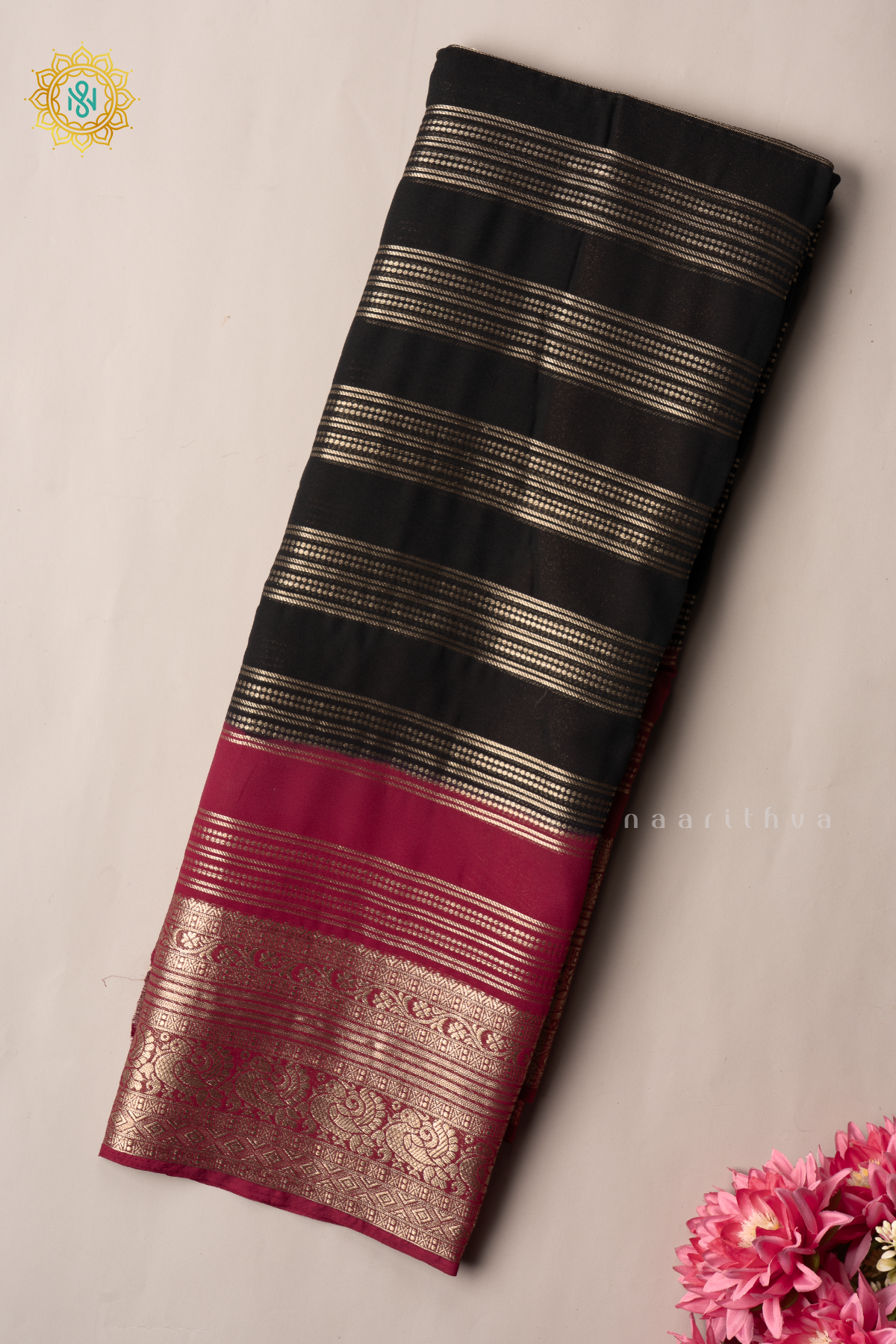 BLACK WITH MAROON - SEMI CREPE GEORGETTE