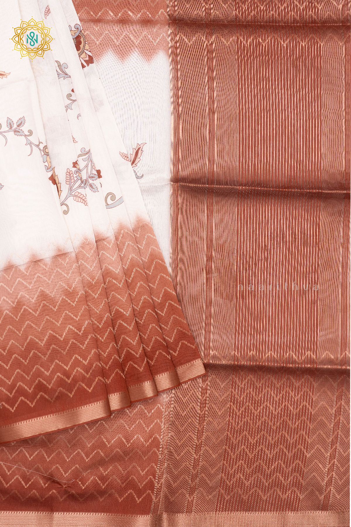 OFF WHITE WITH RUST ORANGE - SEMI TUSSAR