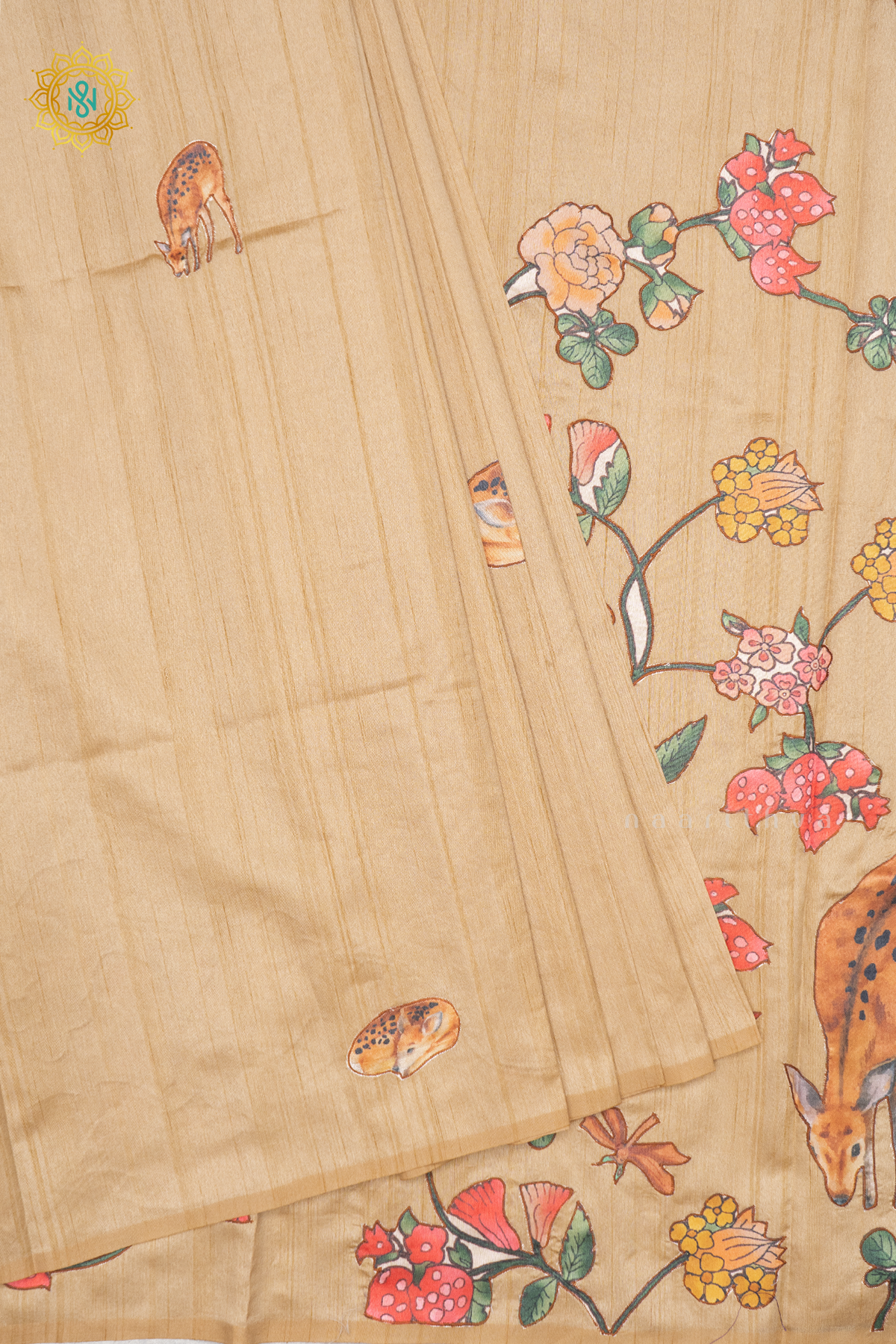 BEIGE WITH OFF WHITE - SEMI TUSSAR SILK