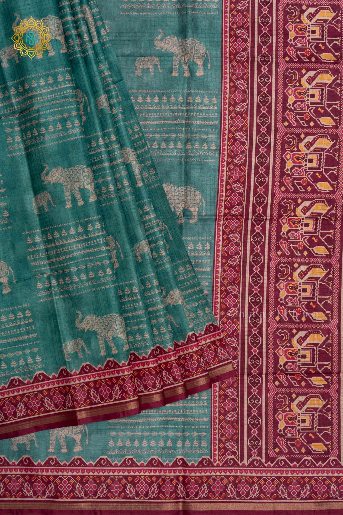 Aqua Blue With Magenta Semi Tussar Silk Saree