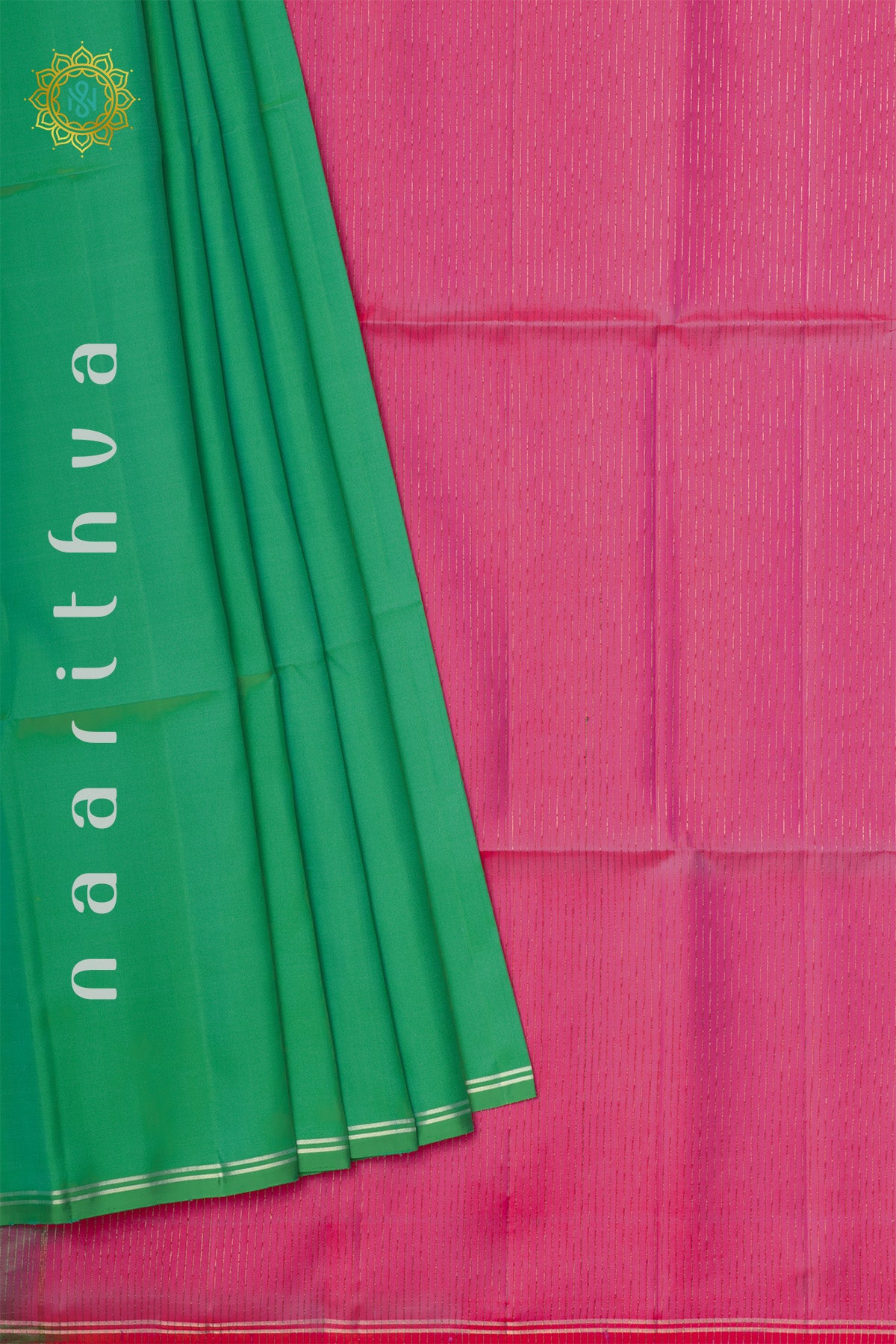 DUAL SHADE OF AQUA GREEN WITH PINK - PURE KANJIVARAM SOFT SILK