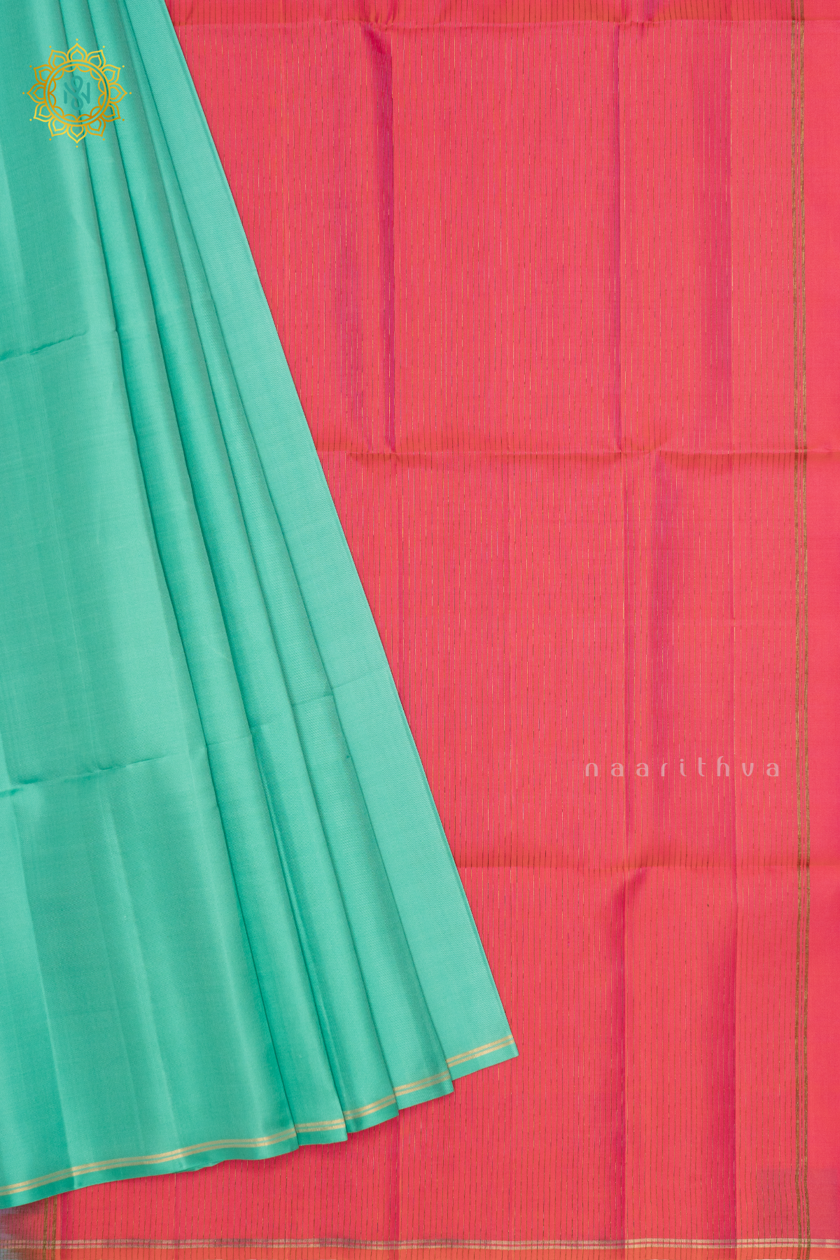 AQUA BLUE WITH DUAL SHADE OF PINK - PURE KANJIAVARAM SOFT SILK