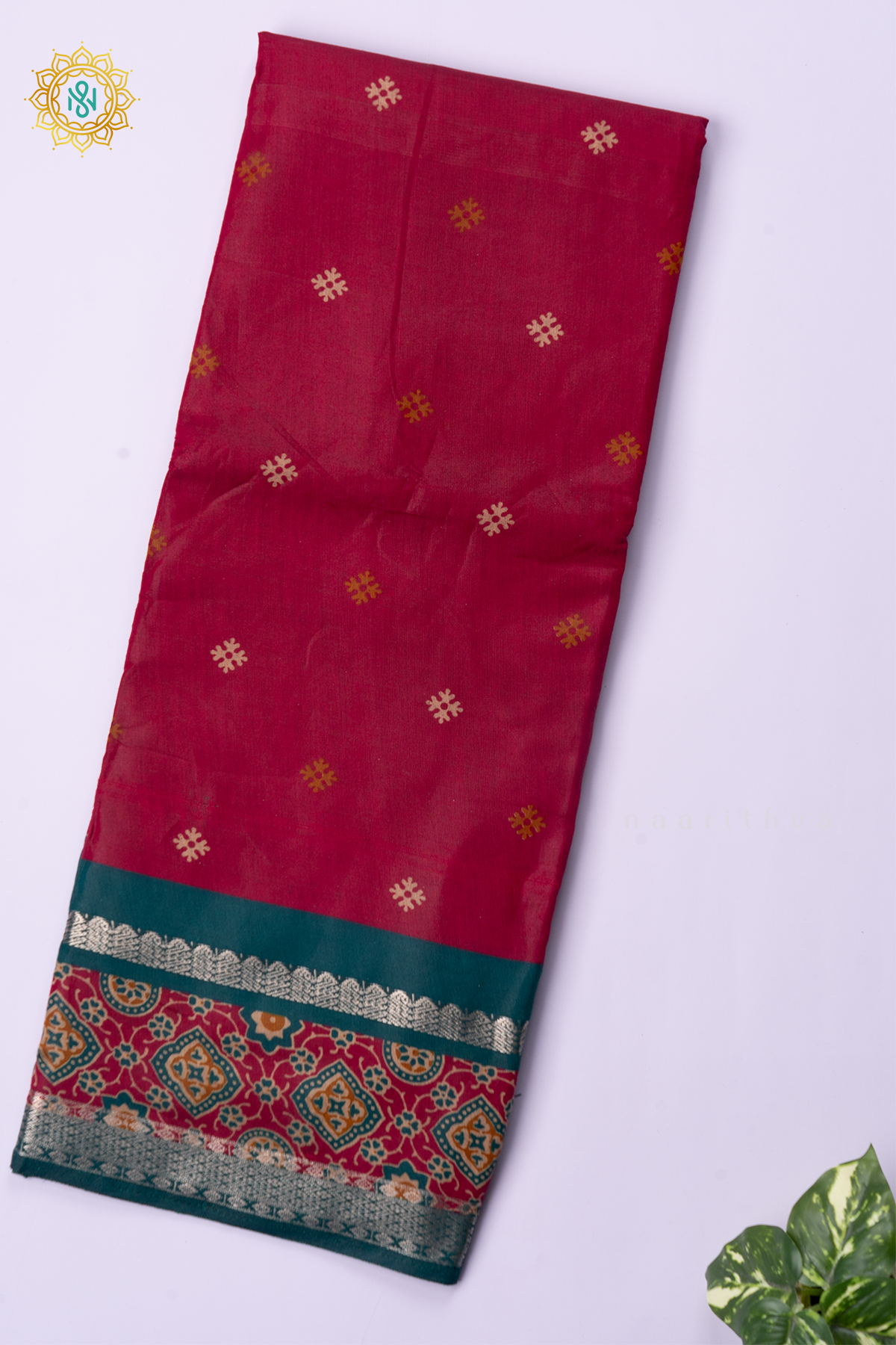 PINK WITH PEACOCK GREEN - SOFT COTTON