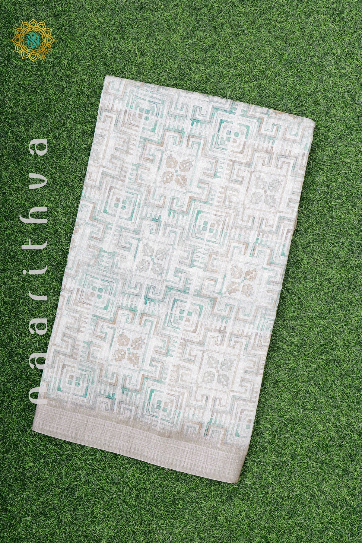 WHITE WITH LIGHT BROWN - JUTE COTTON