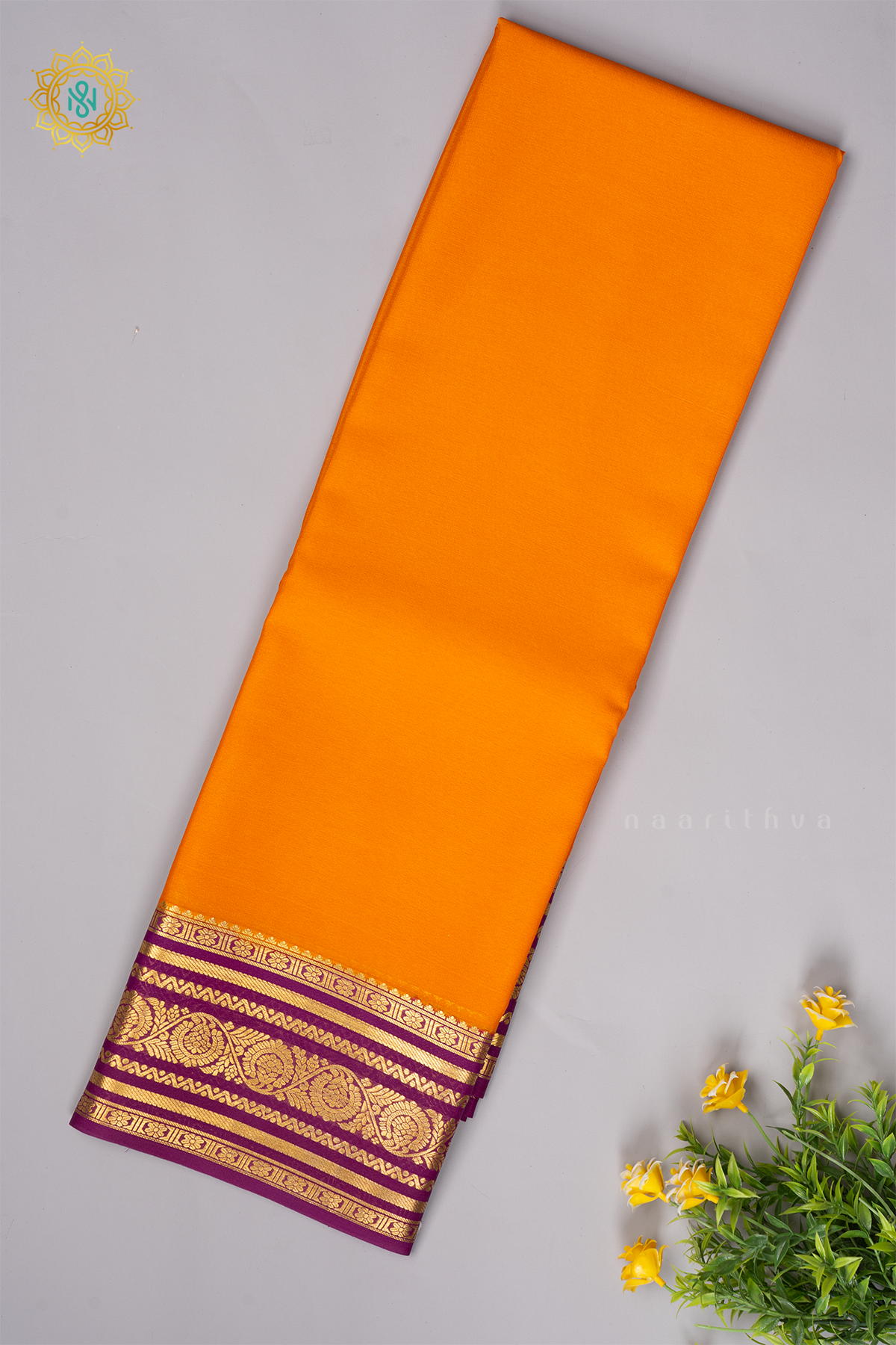 ORANGE WITH MAGENTA - PURE MYSORE CREPE SILK