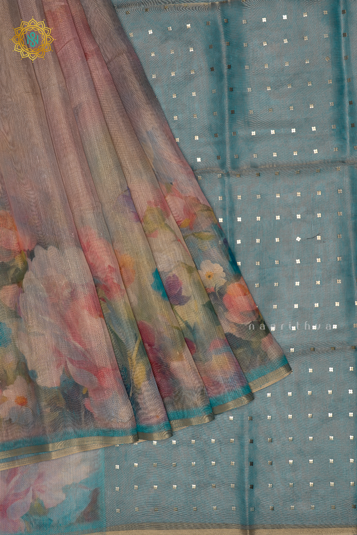 PEACH WITH AQUA BLUE - LINEN TISSUE