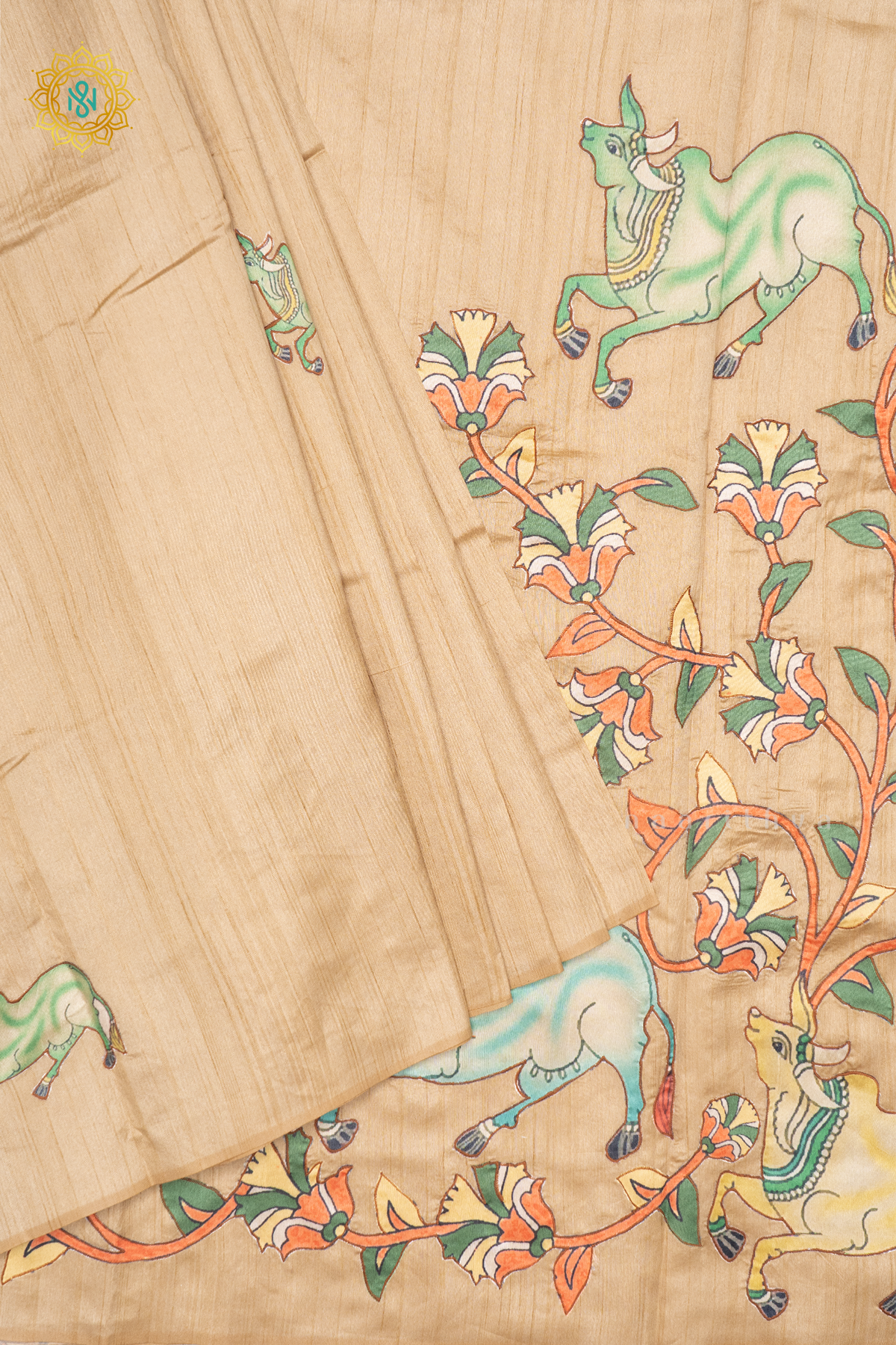 BEIGE WITH OFF WHITE - SEMI TUSSAR SILK