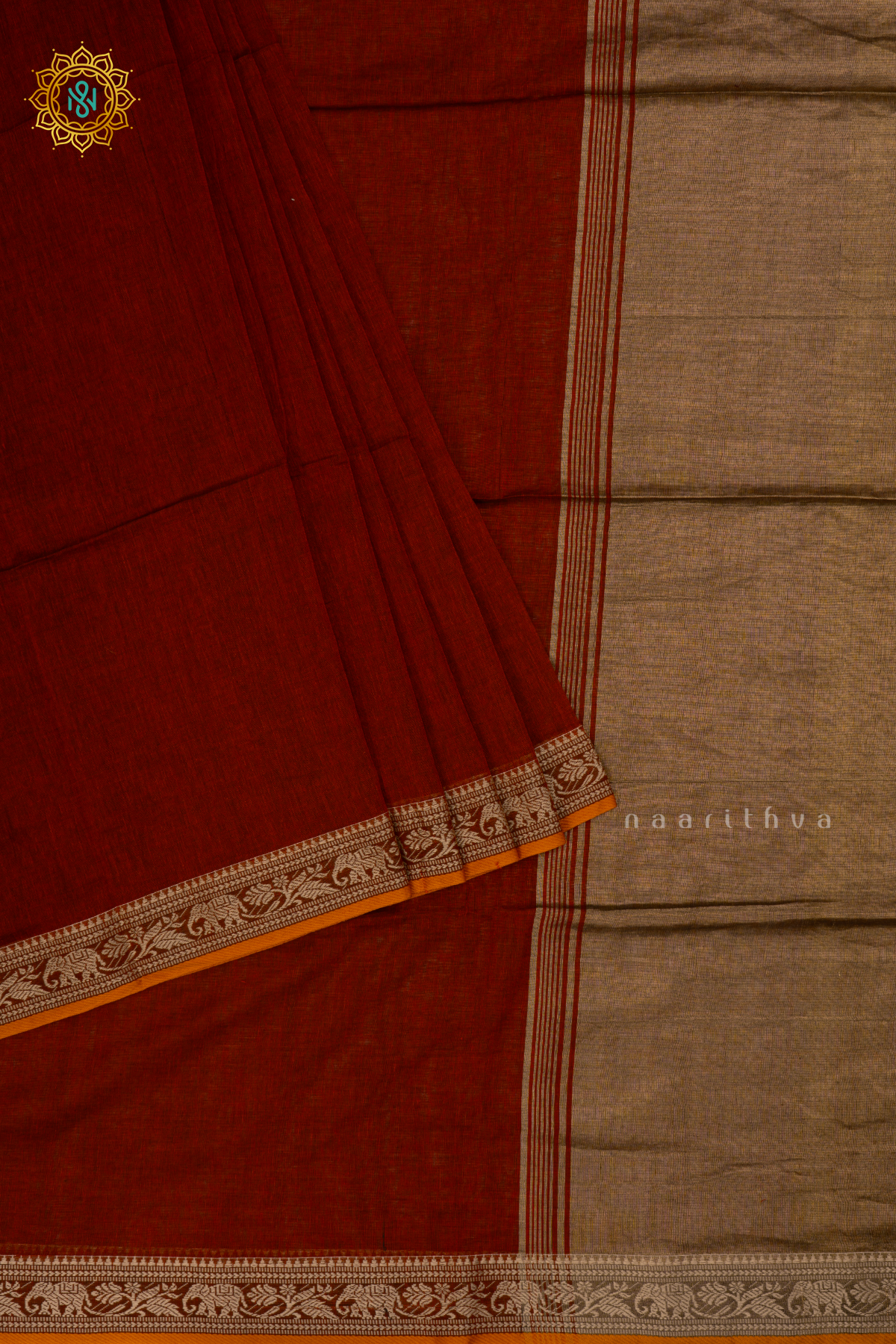 Rust Orange Mul Cotton Saree with Plain Body and Thread Woven Border