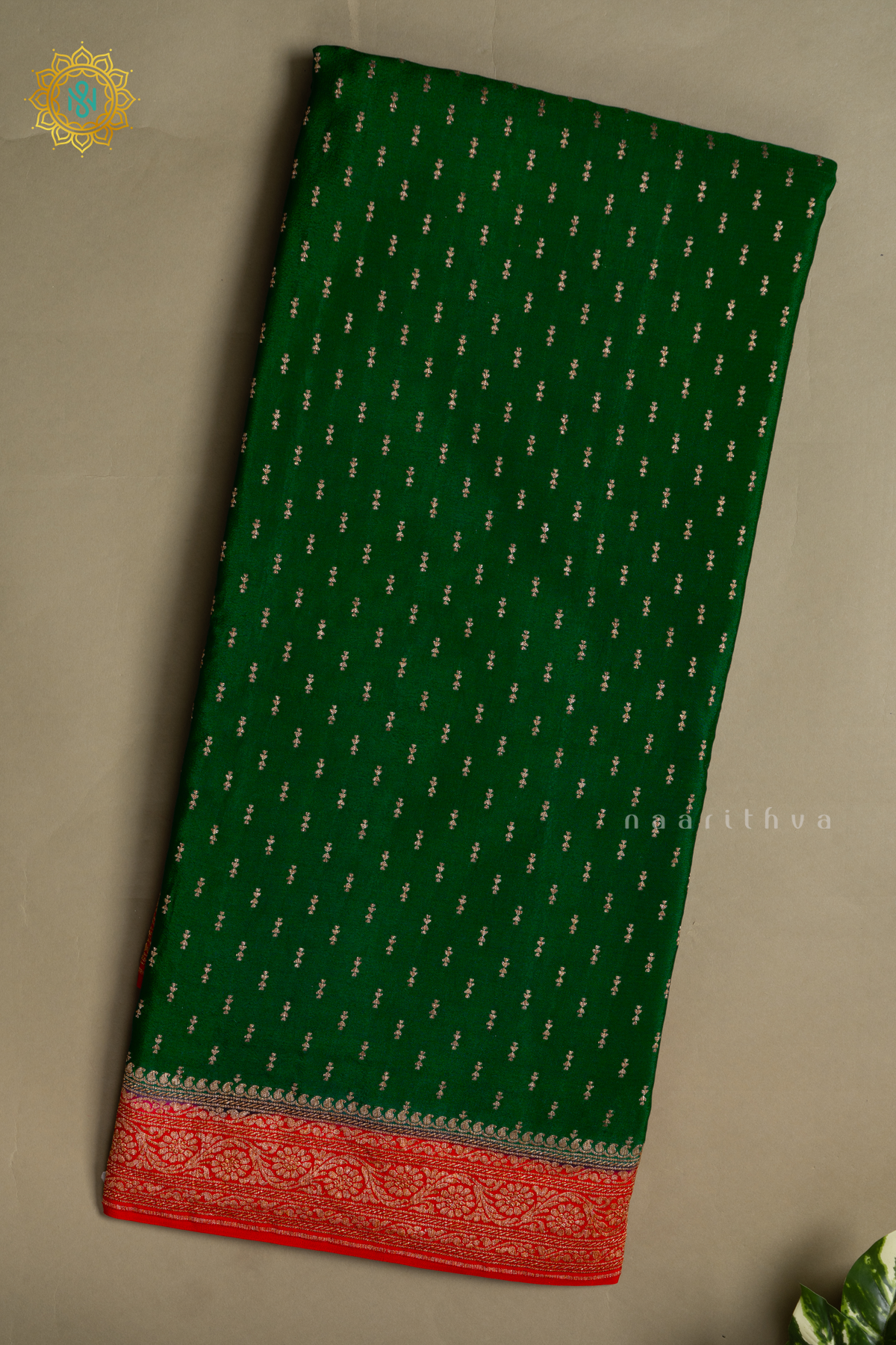 GREEN WITH RED - PURE BANARASI CREPE