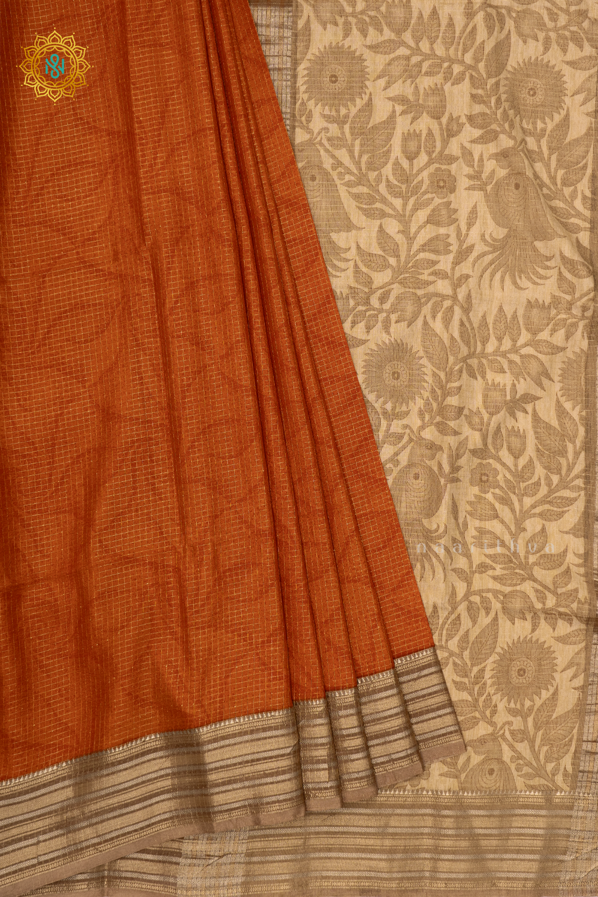 RUST ORANGE WITH BEIGE - SEMI CREPE SILK