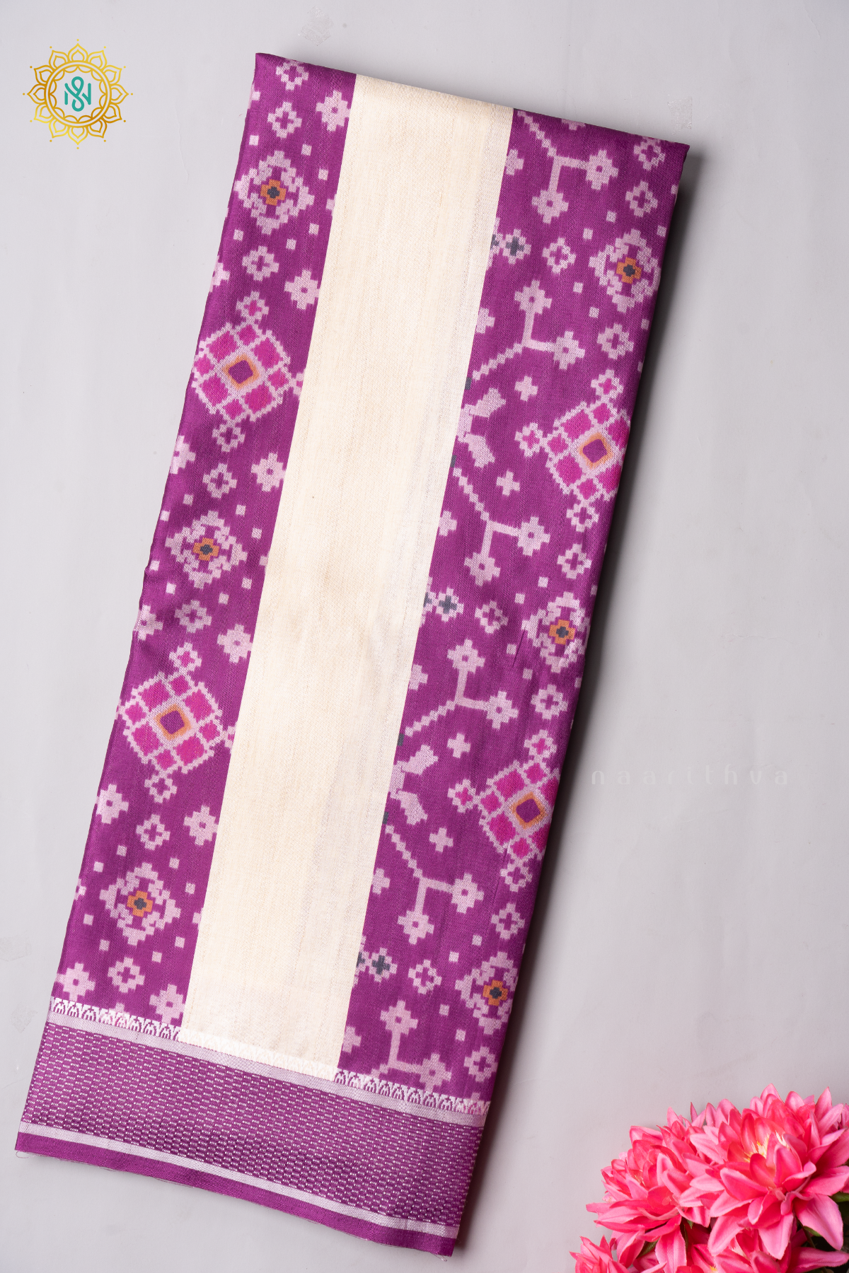 MAGENTA WITH OFF WHITE - SEMI TUSSAR SILK