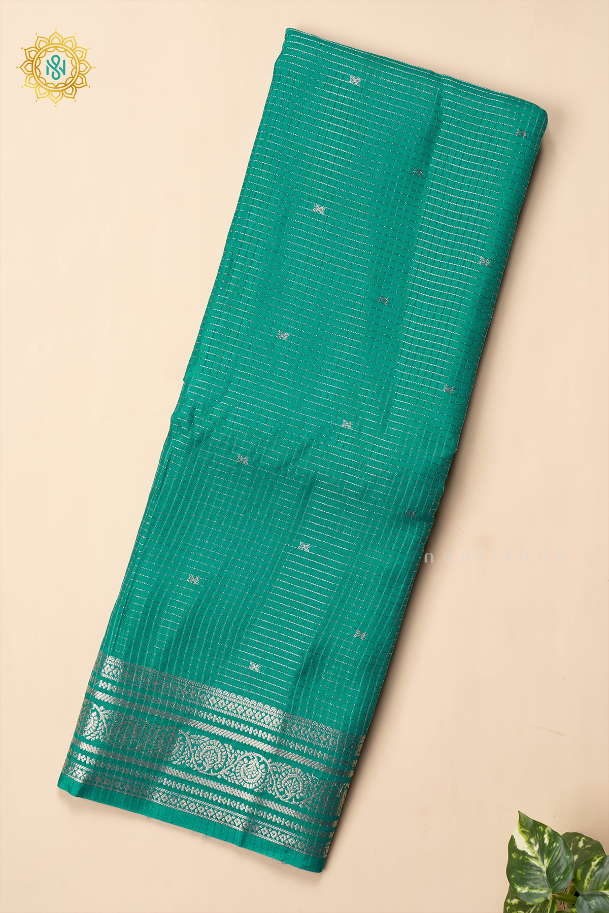 AQUA GREEN WITH PURPLE - SEMI CREPE SILK