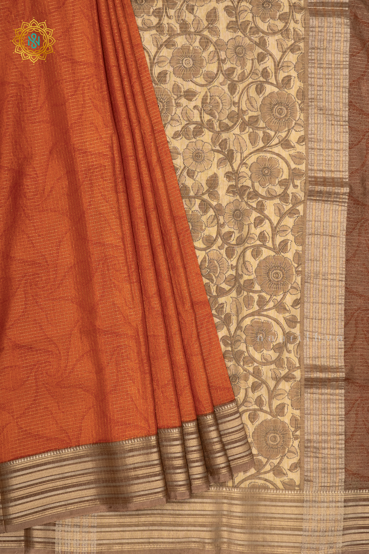 RUST ORANGE WITH BEIGE - SEMI CREPE SILK