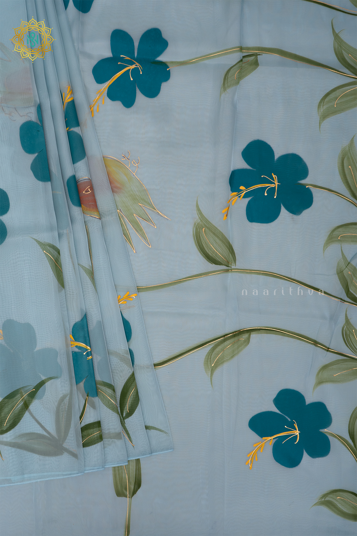 AQUA BLUE - ORGANZA HAND PAINTED