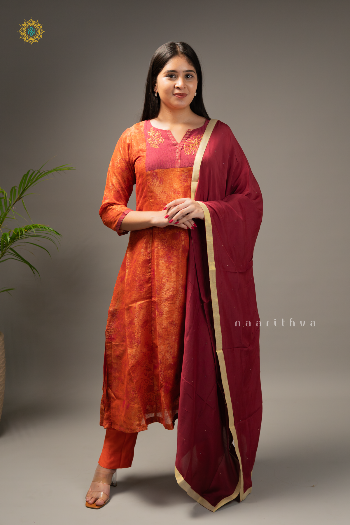 ORANGE WITH PINK - KOTA TISSUE 3PC SALWAR SUIT
