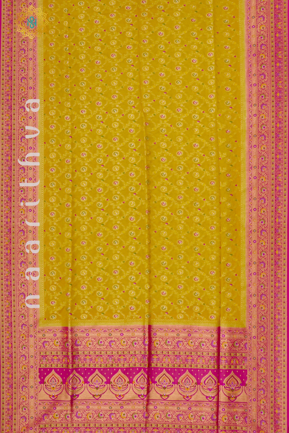 MUSTARD WITH PINK - SEMI CREPE GEORGETTE