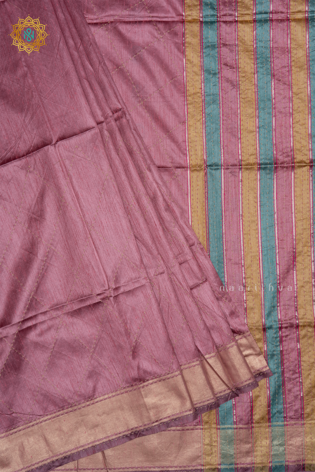 Light Pink Semi Tussar Silk Sarree With Rangkat Pallu & Blouse