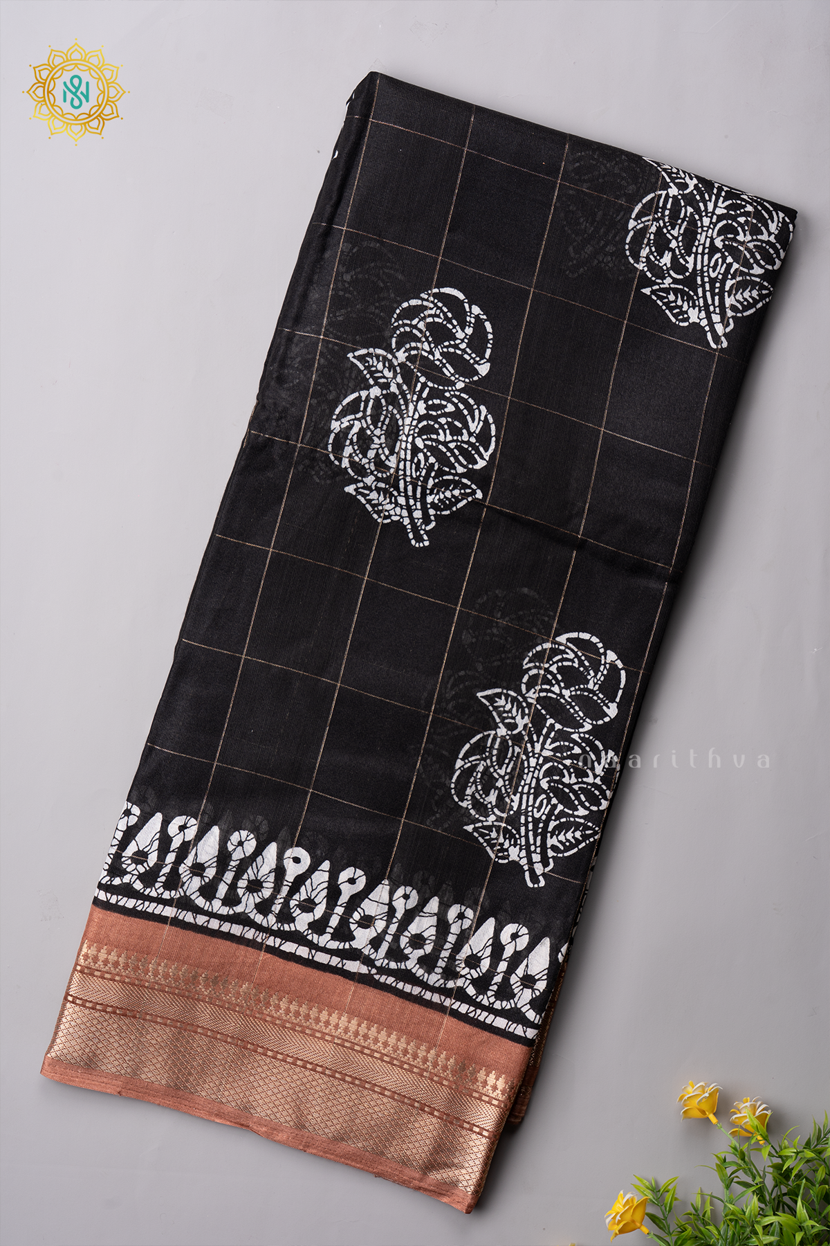 BLACK WITH LIGHT BROWN - LINEN BY COTTON