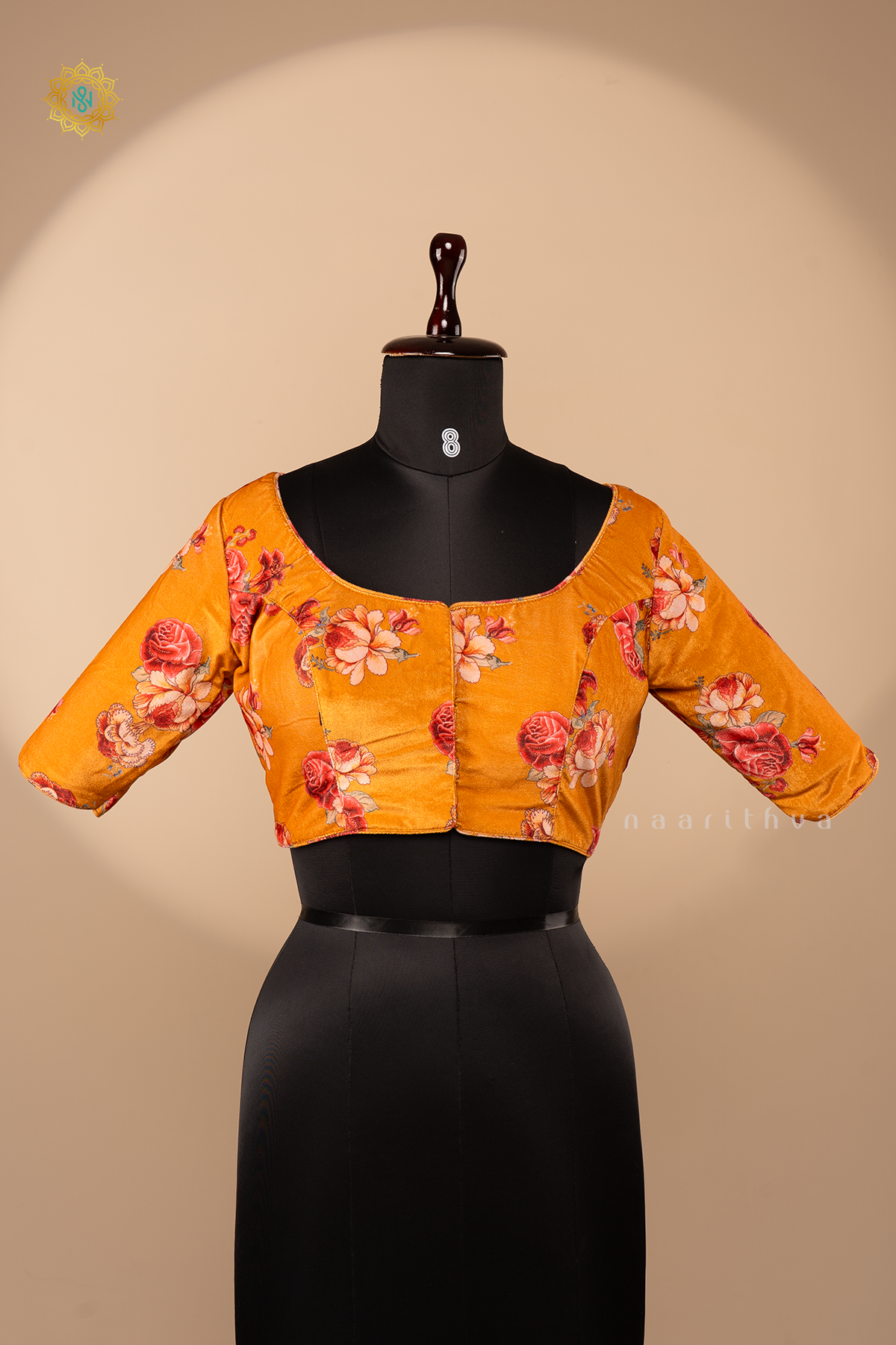 MUSTARD - VELVET READYMADE BLOUSE WITH DIGITAL PRINTS