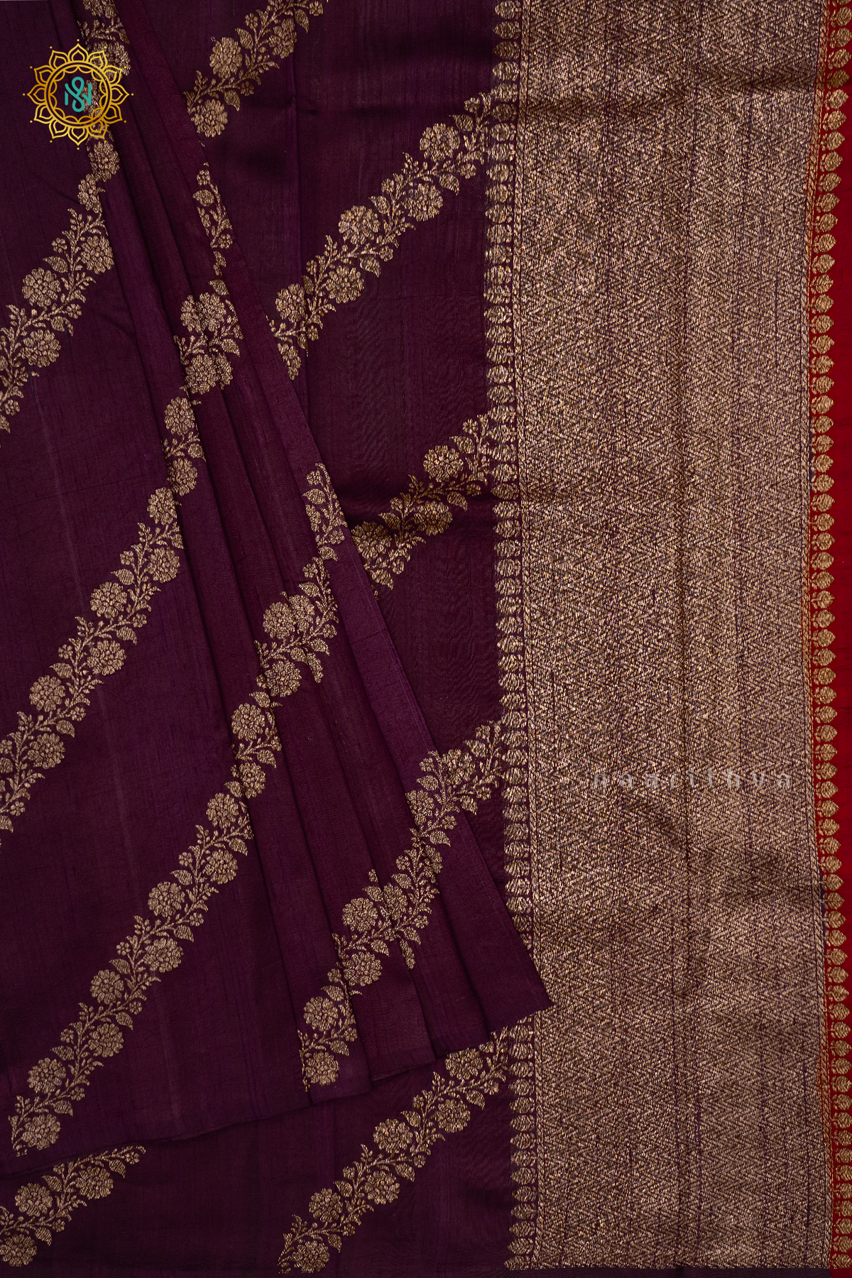 DEEP WINE WITH RED - PURE BANRASI RAW SILK