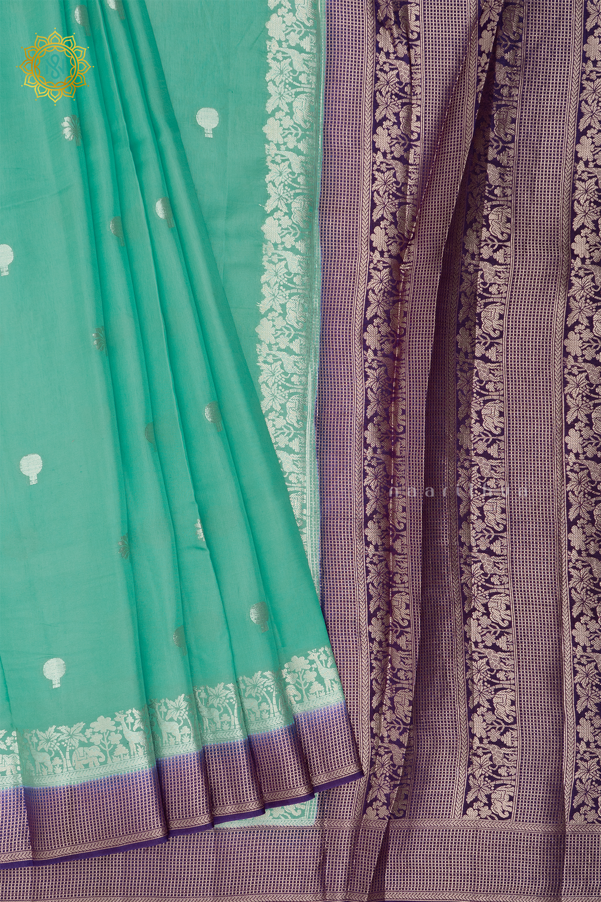 AQUA GREEN WITH PURPLE - DOLA SILK