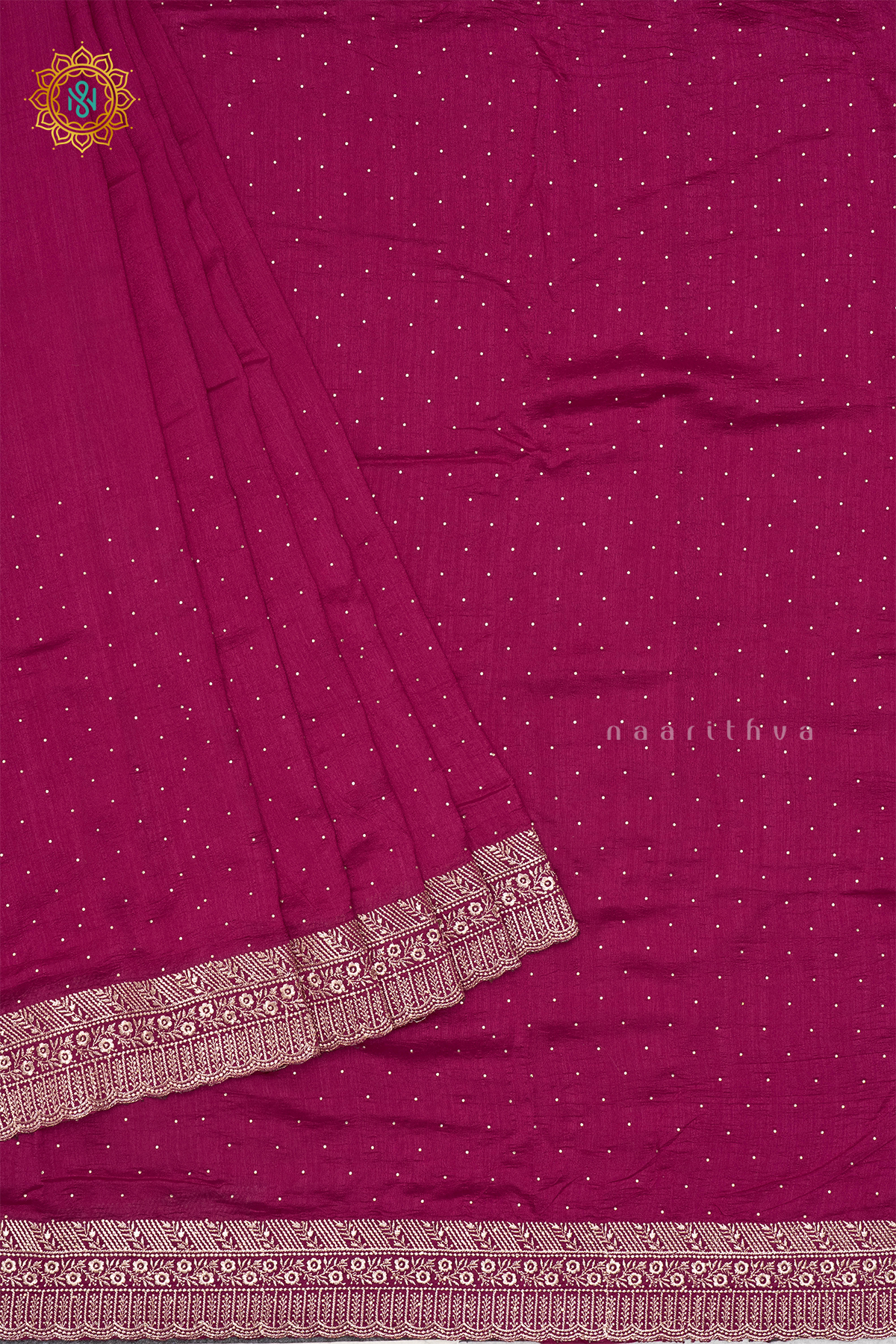 PINK WITH BOTTLE GREEN - PARTY WEAR TUSSAR GEORGETTE