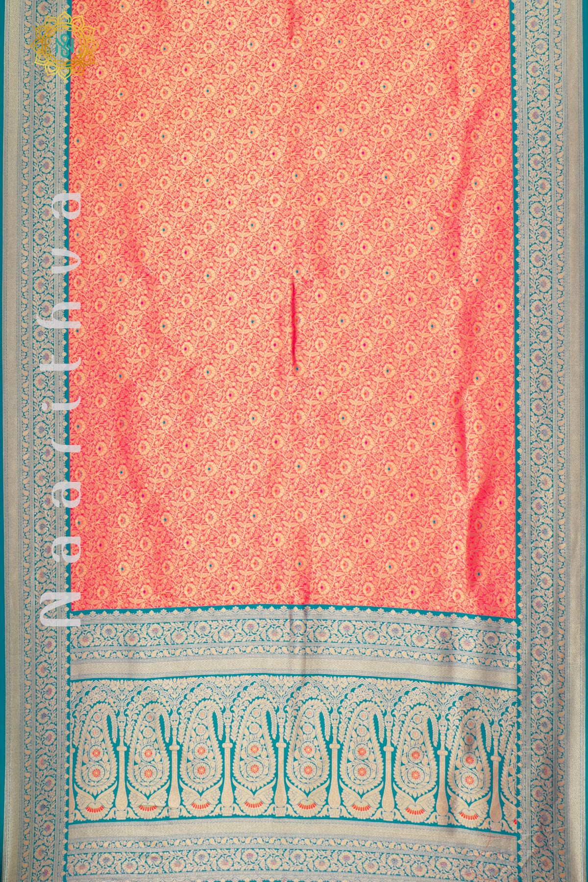 PINKISH ORANGE WITH CYAN GREEN - SEMI KANCHI